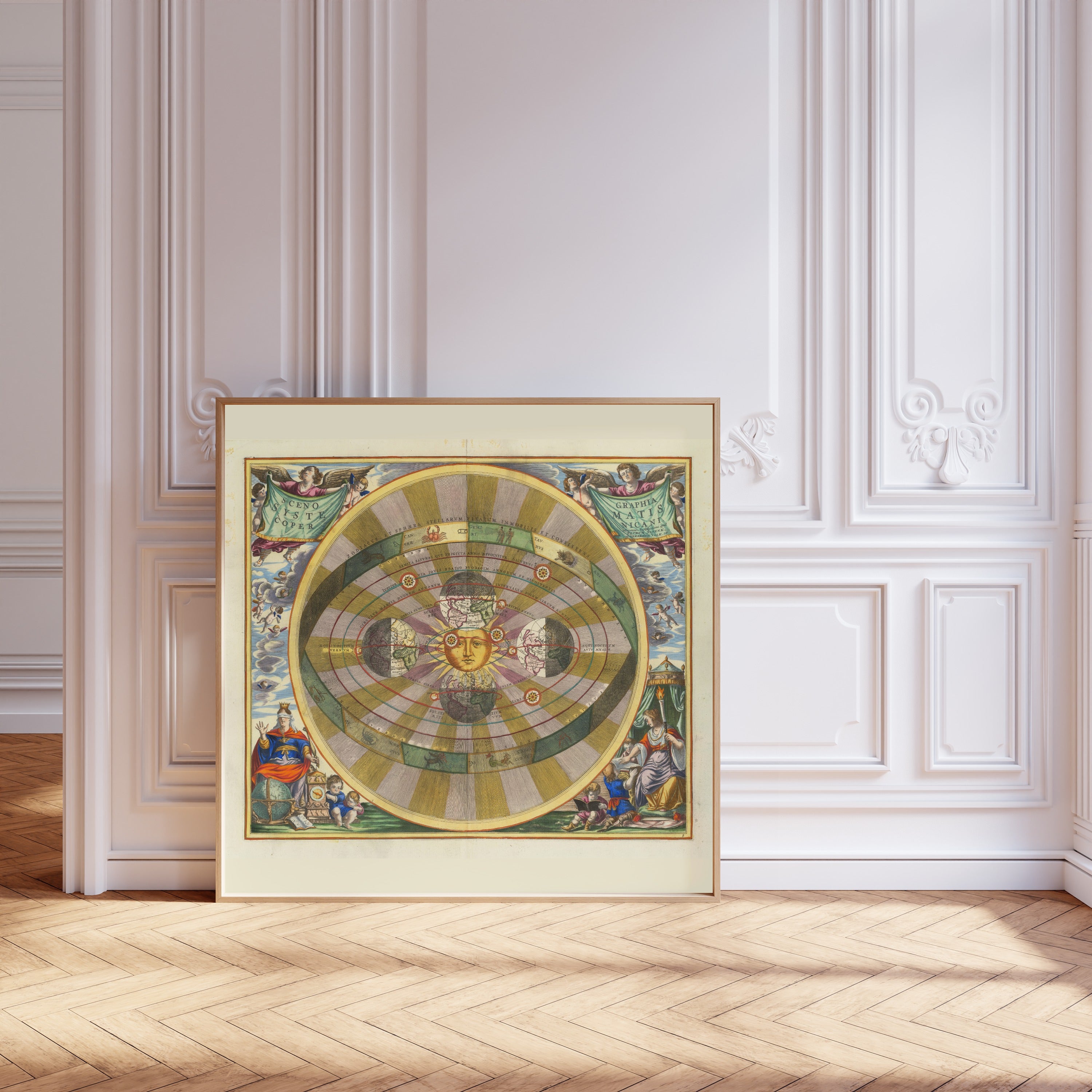 Andreas Cellarius — A Scenographic View of the Copernican System (Plate 5, Olive Colouring) | Celestial Map Print