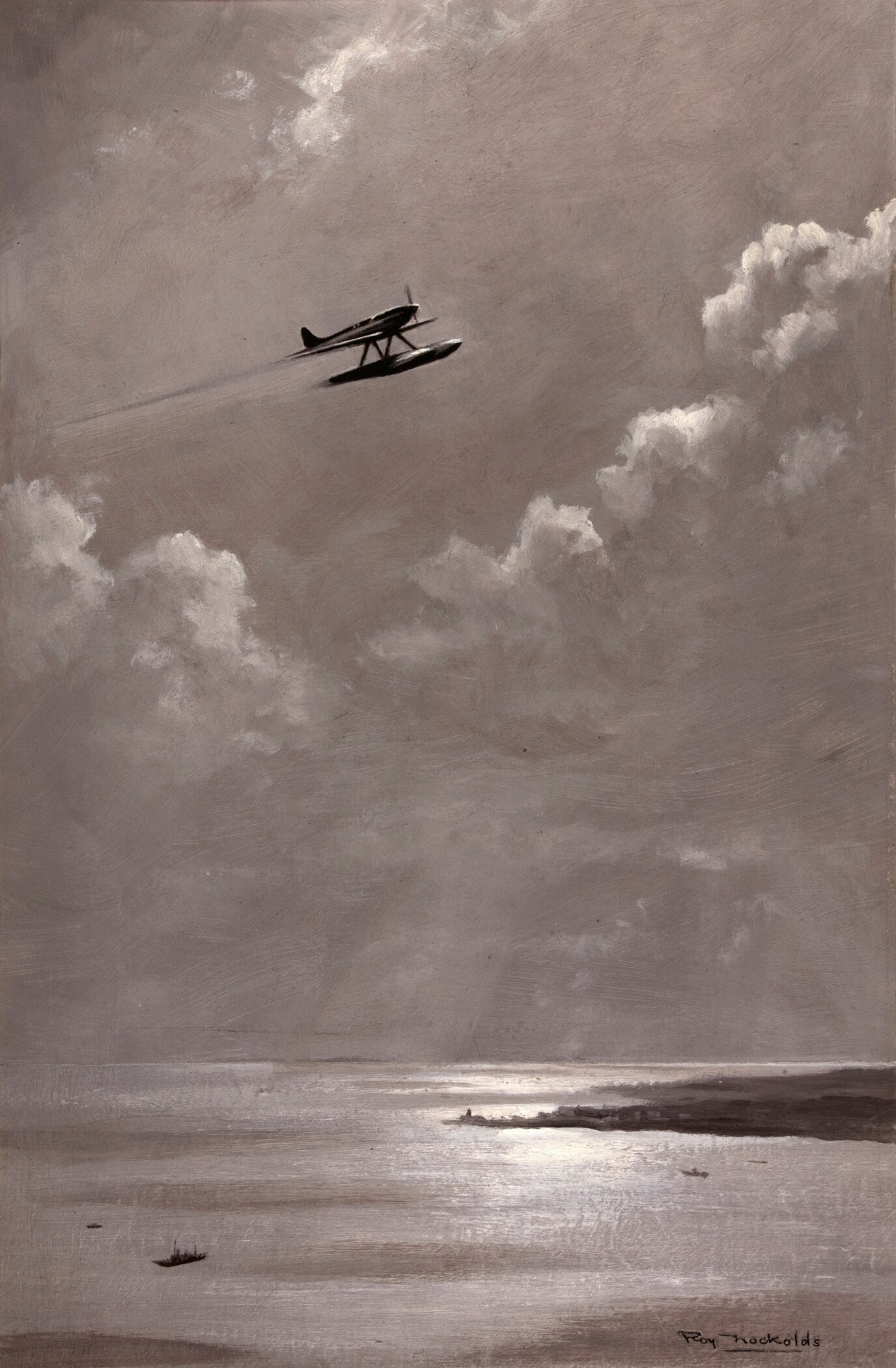Seascape Giclée Print: WW2 Airplane Art by Roy Nockolds, Handframed - 9ArtPrints