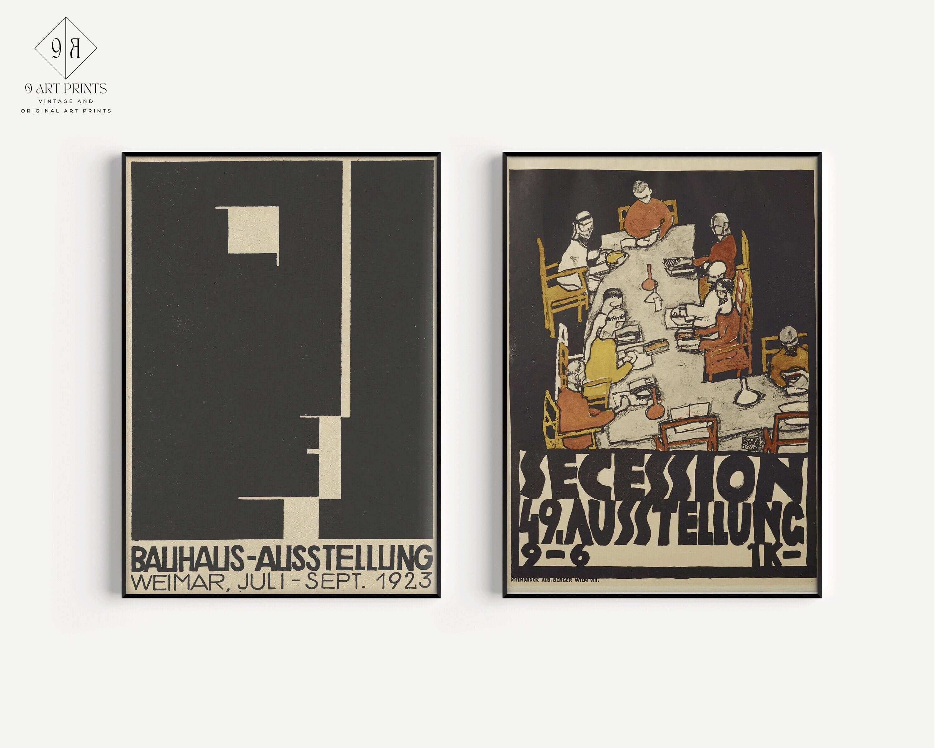 Set of 2 Bauhaus Egon Schiele Ausstellung Posters | Mid - Century Modern Art Prints (available framed or unframed) - 9ArtPrints