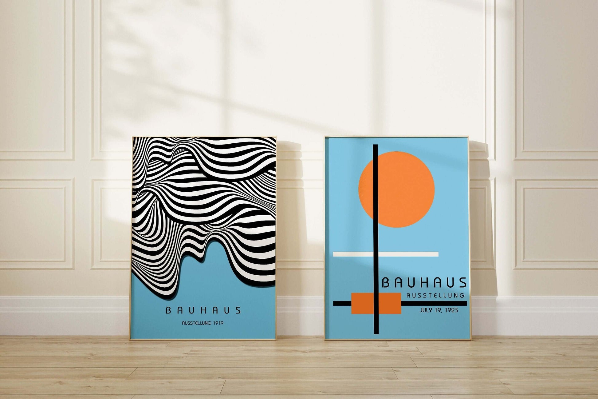 Set of 2 Blue Bauhaus Mid - Century Modern Art Print Posters | Available framed or unframed - 9ArtPrints