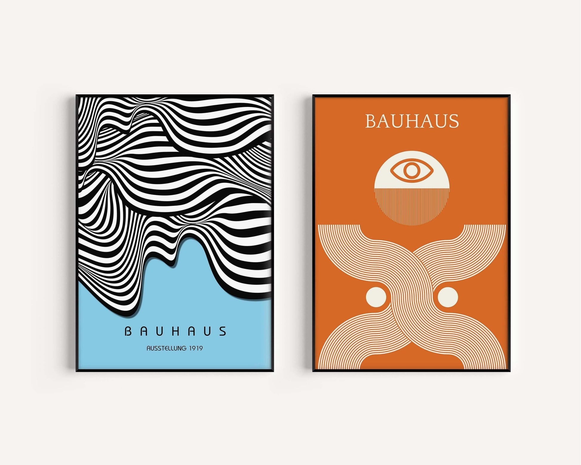 Set of 2 Blue Orange Bauhaus Mid - Century Modern Art Print Posters | Available framed or unframed - 9ArtPrints