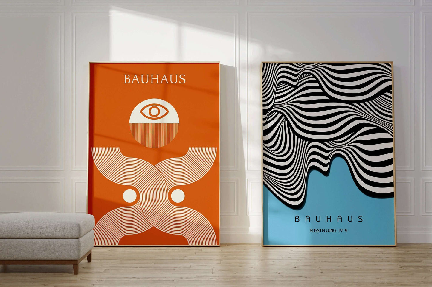 Set of 2 Blue Orange Bauhaus Mid - Century Modern Art Print Posters | Available framed or unframed - 9ArtPrints