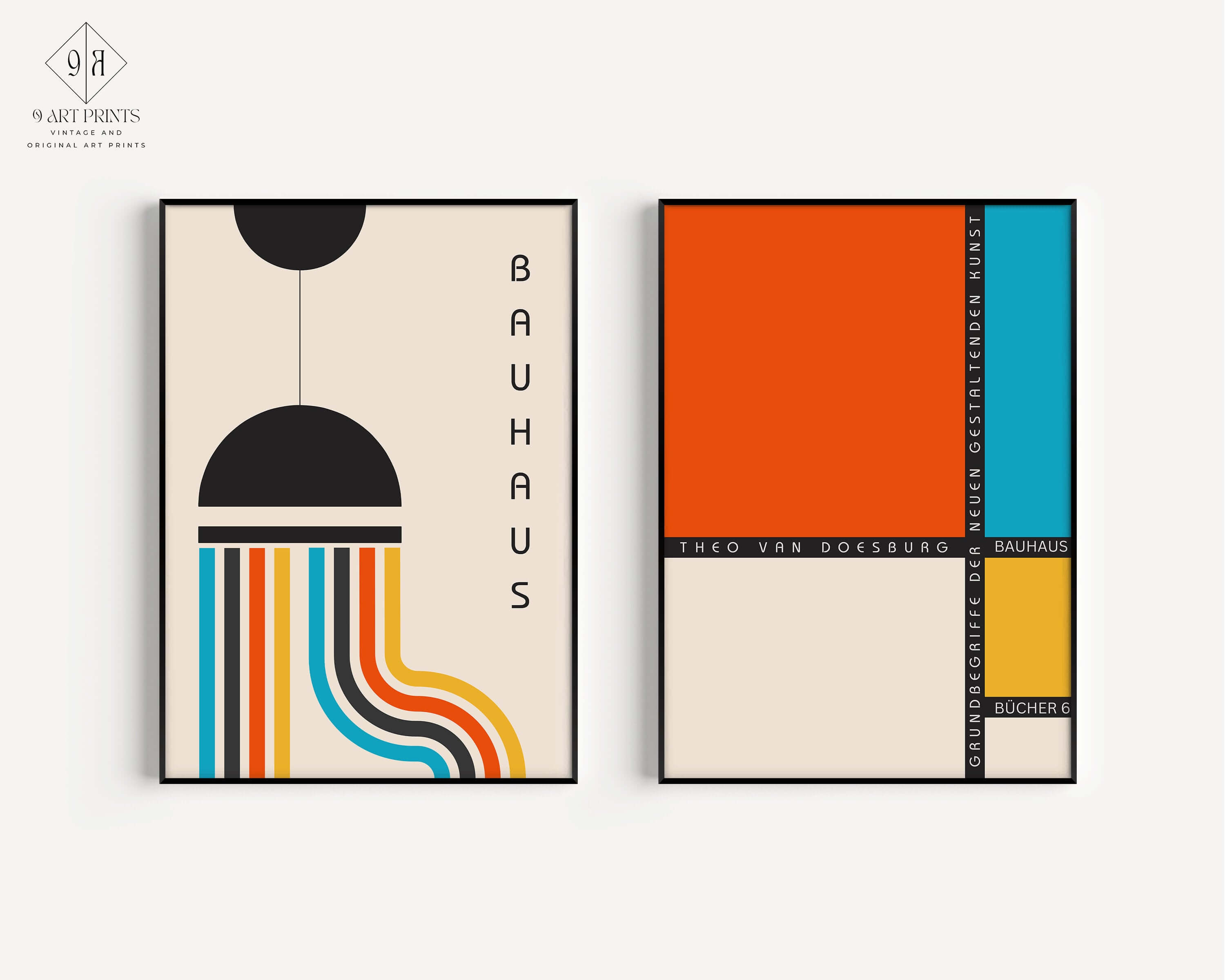 Set of 2 Colourful Bauhaus Mid - Century Modern Art Print Posters | Available framed or unframed - 9ArtPrints