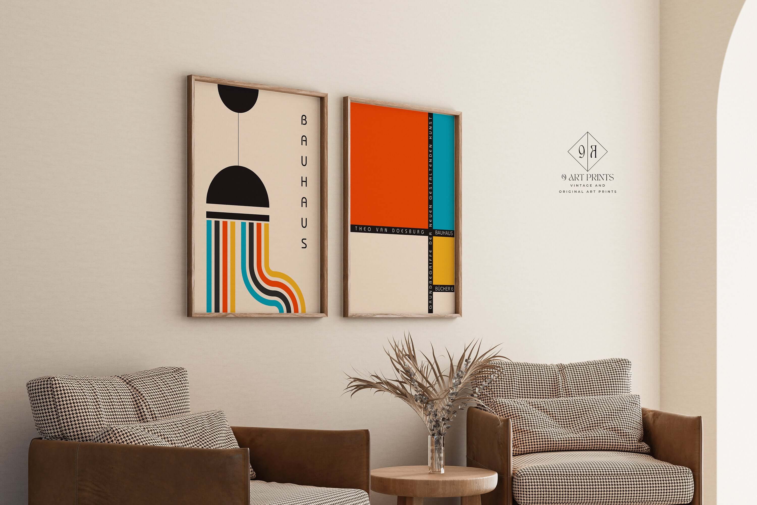 Set of 2 Colourful Bauhaus Mid - Century Modern Art Print Posters | Available framed or unframed - 9ArtPrints