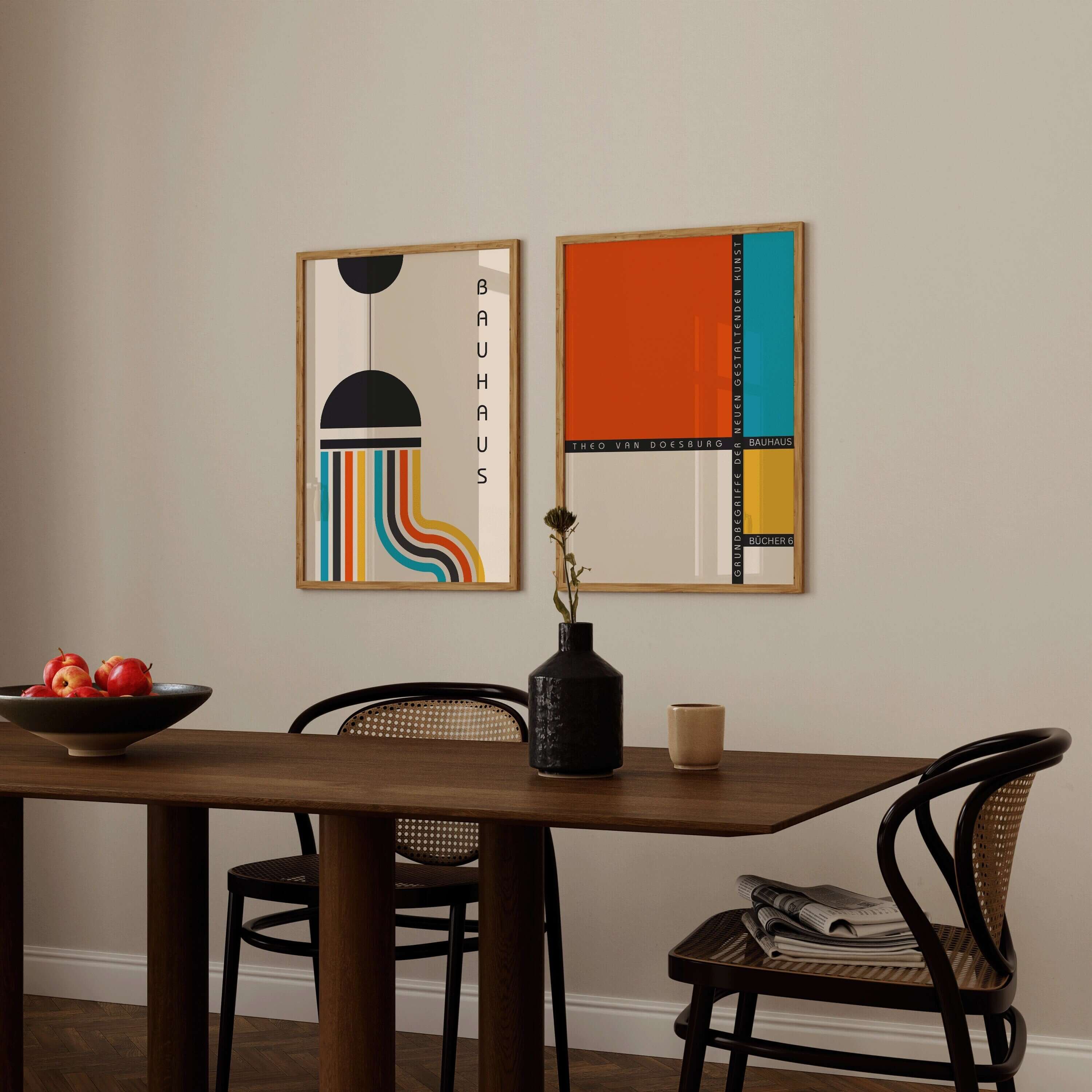 Set of 2 Colourful Bauhaus Mid - Century Modern Art Print Posters | Available framed or unframed - 9ArtPrints