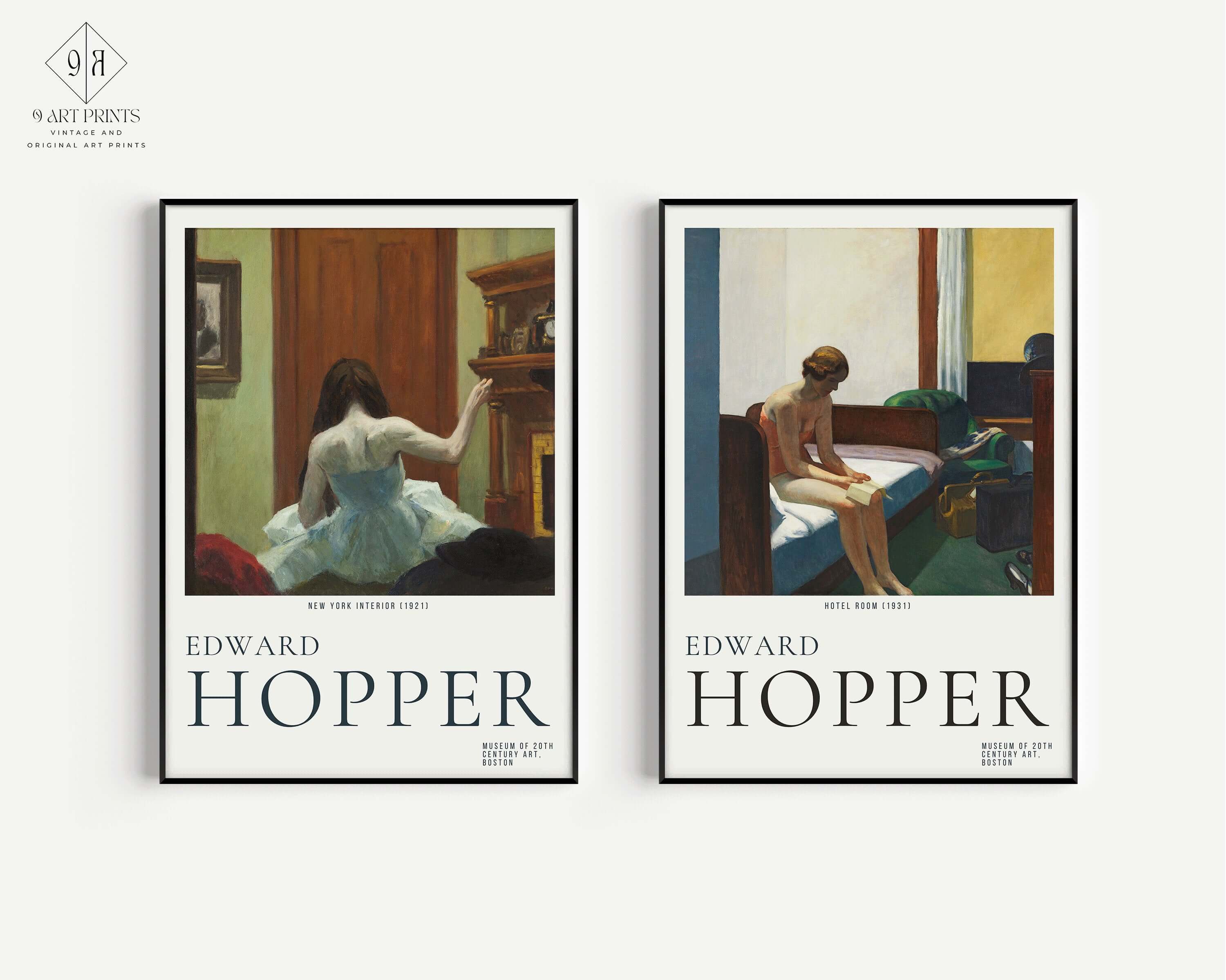 Set of 2 Edward Hopper Prints - New York Interior and Hotel Room | Museum Posters American Realist Art (available framed or unframed) - 9ArtPrints