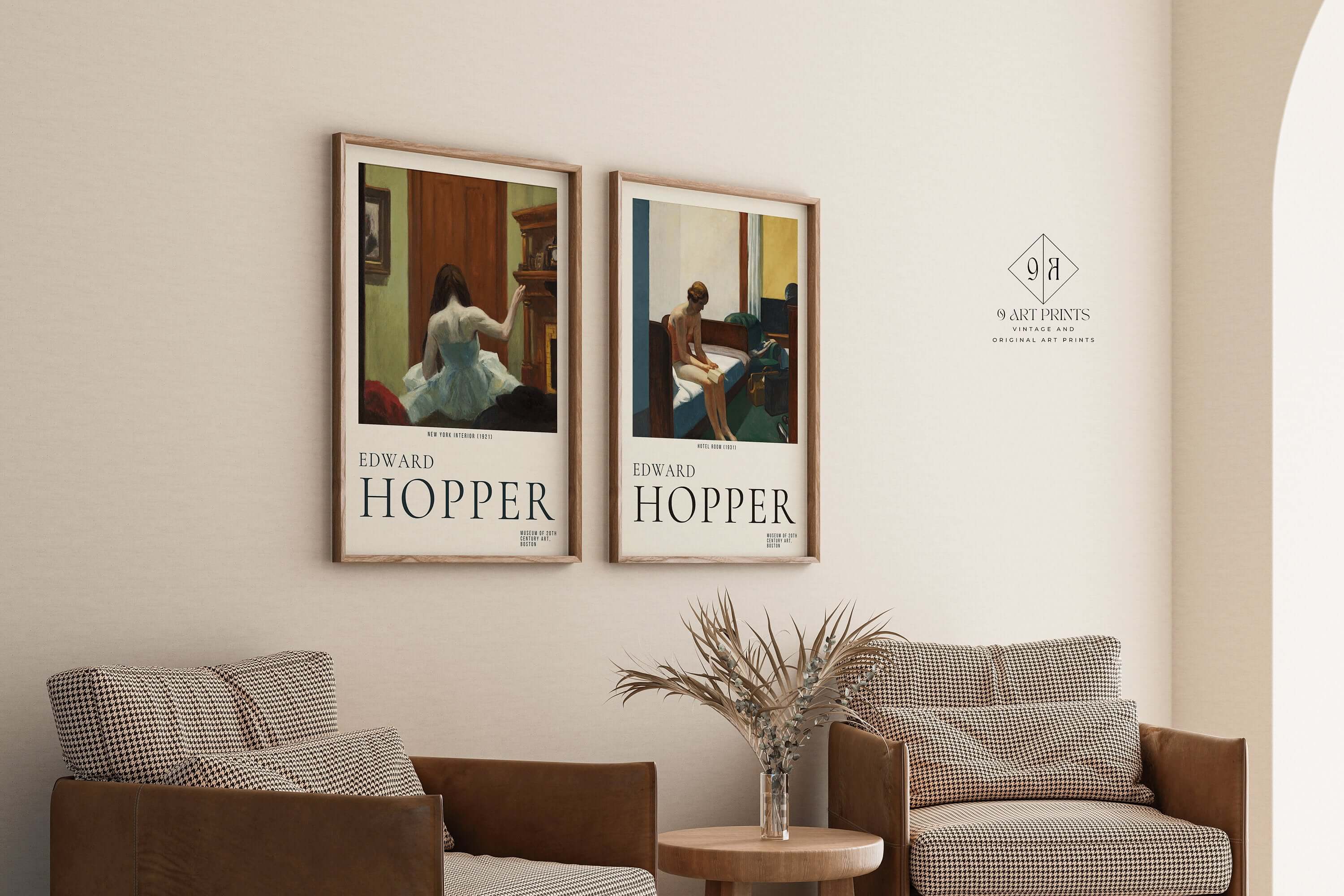 Set of 2 Edward Hopper Prints - New York Interior and Hotel Room | Museum Posters American Realist Art (available framed or unframed) - 9ArtPrints