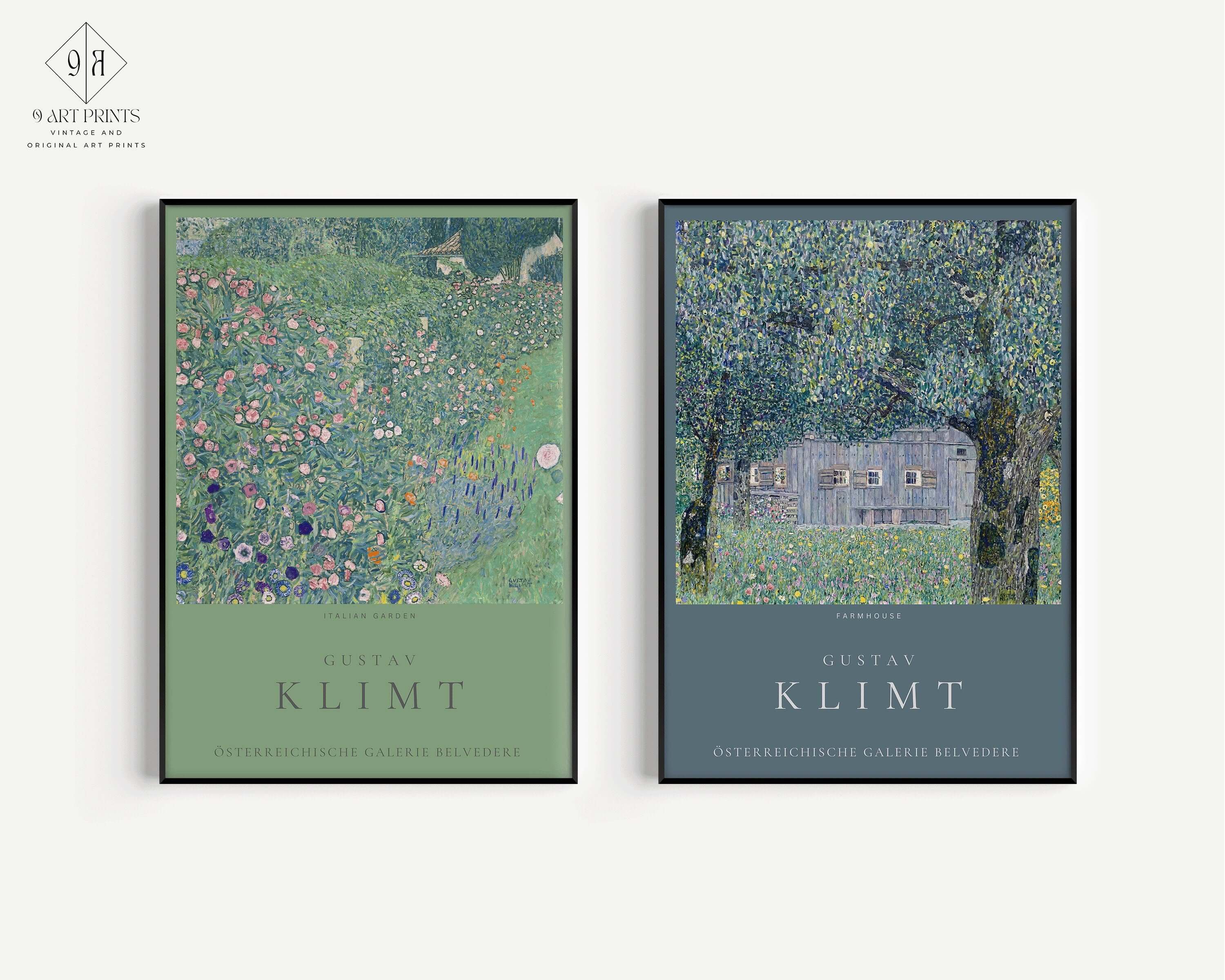 Set of 2 Gustav Klimt Prints - Farmhouse and Italian Garden | Museum Exhibition Art Posters (available framed or unframed) - 9ArtPrints