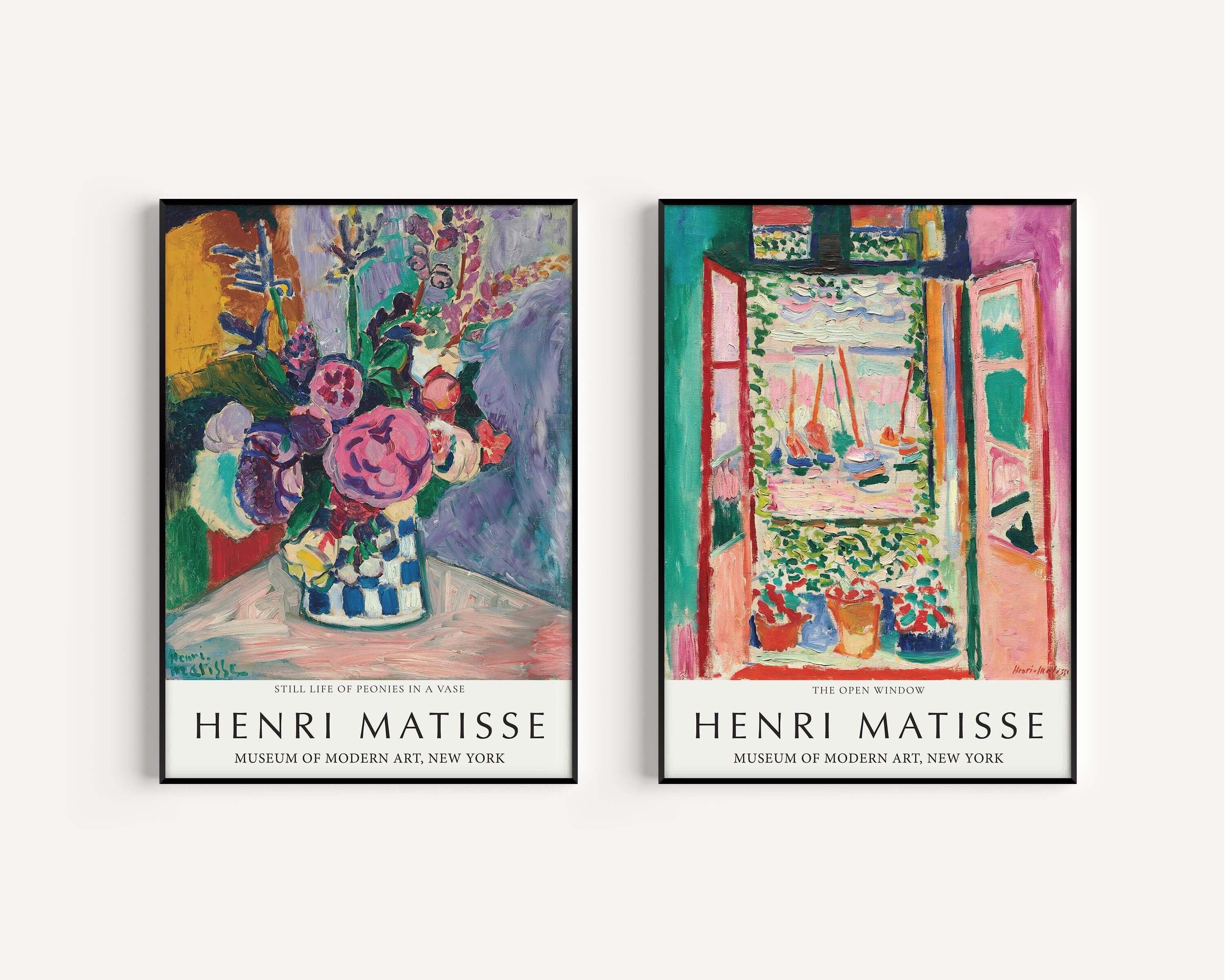 Set of 2 Henri Matisse Prints - Still Life with Peonies and Open Window Collioure | Museum Art Posters (available framed or unframed) - 9ArtPrints