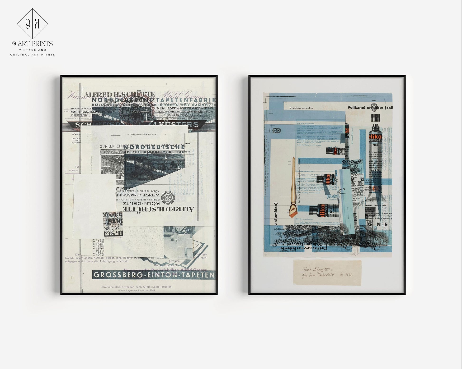 Set of 2 Kurt Schwitters Posters | Mid - Century Modern Dadaist Constructivist Bauhaus Neutral Art Prints (available handframed or unframed) - 9ArtPrints