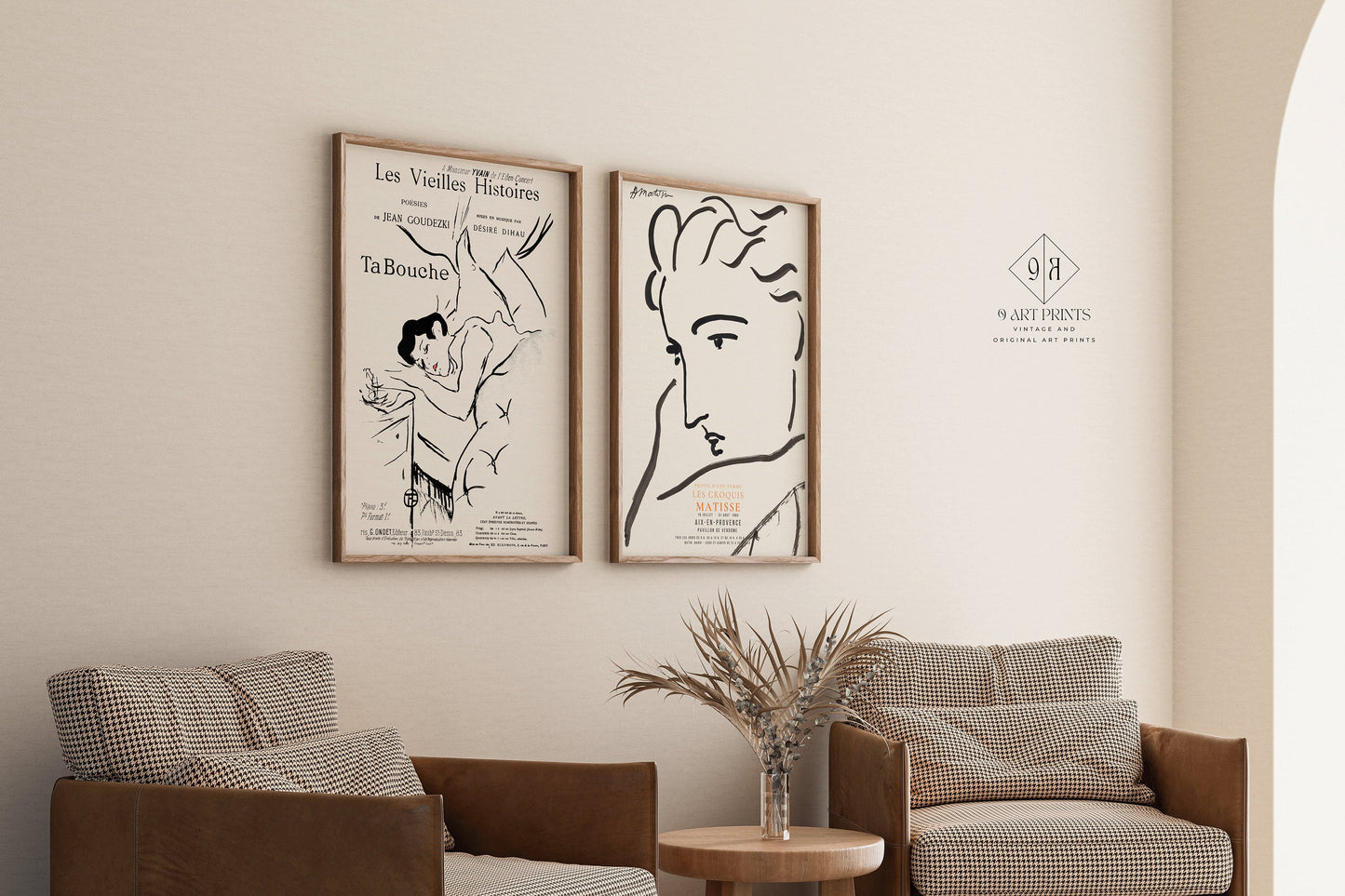 Set of 2 Matisse and Henri Toulouse Lautrec Neutral Posters - Profile of a Woman and Ta Bouche | Available framed or unframed - 9ArtPrints