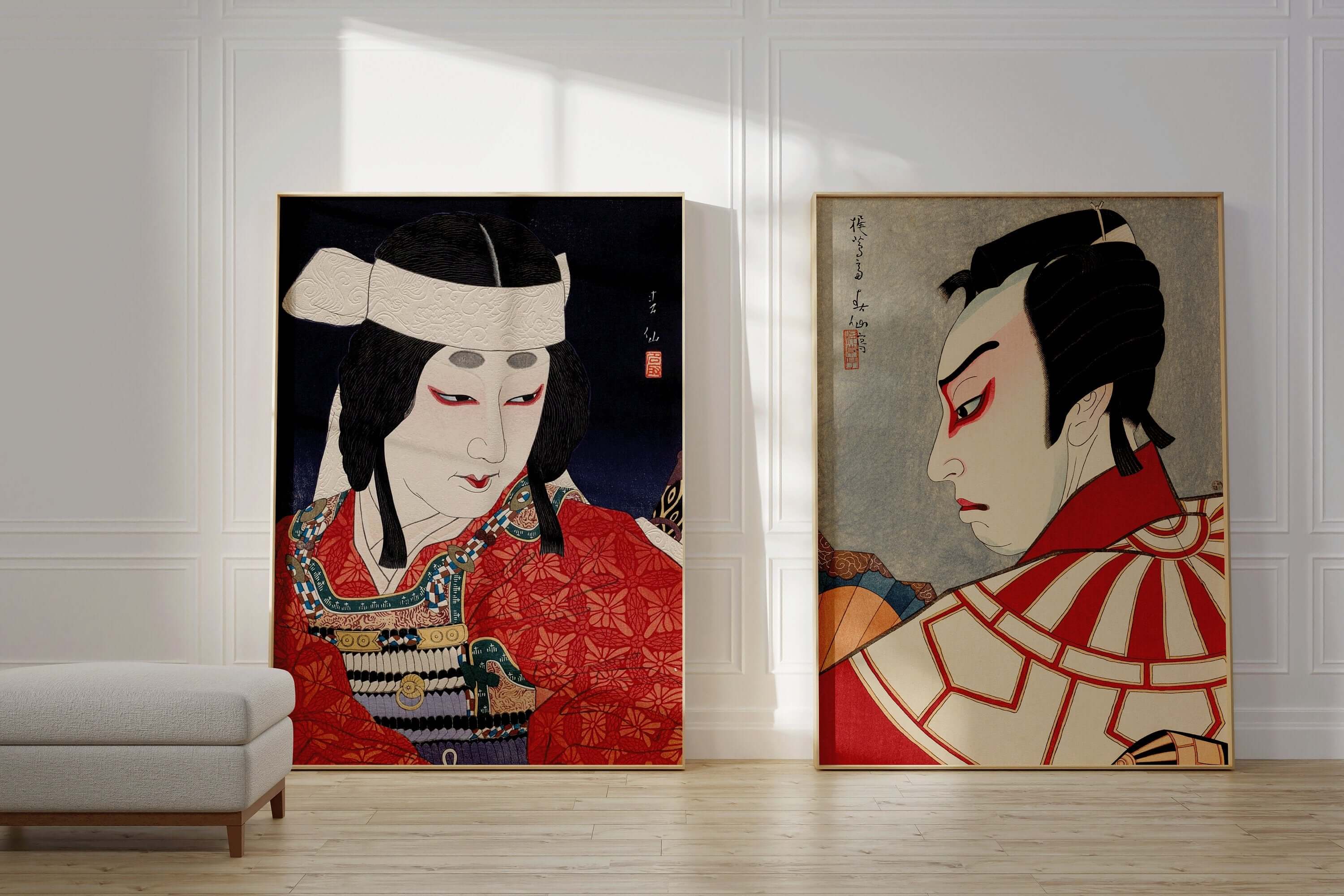 Set of 2 Natori Shunsen Japanese Prints | Kabuki Red Poster Shin Hanga Ukiyoe Posters (available framed or unframed) - 9ArtPrints