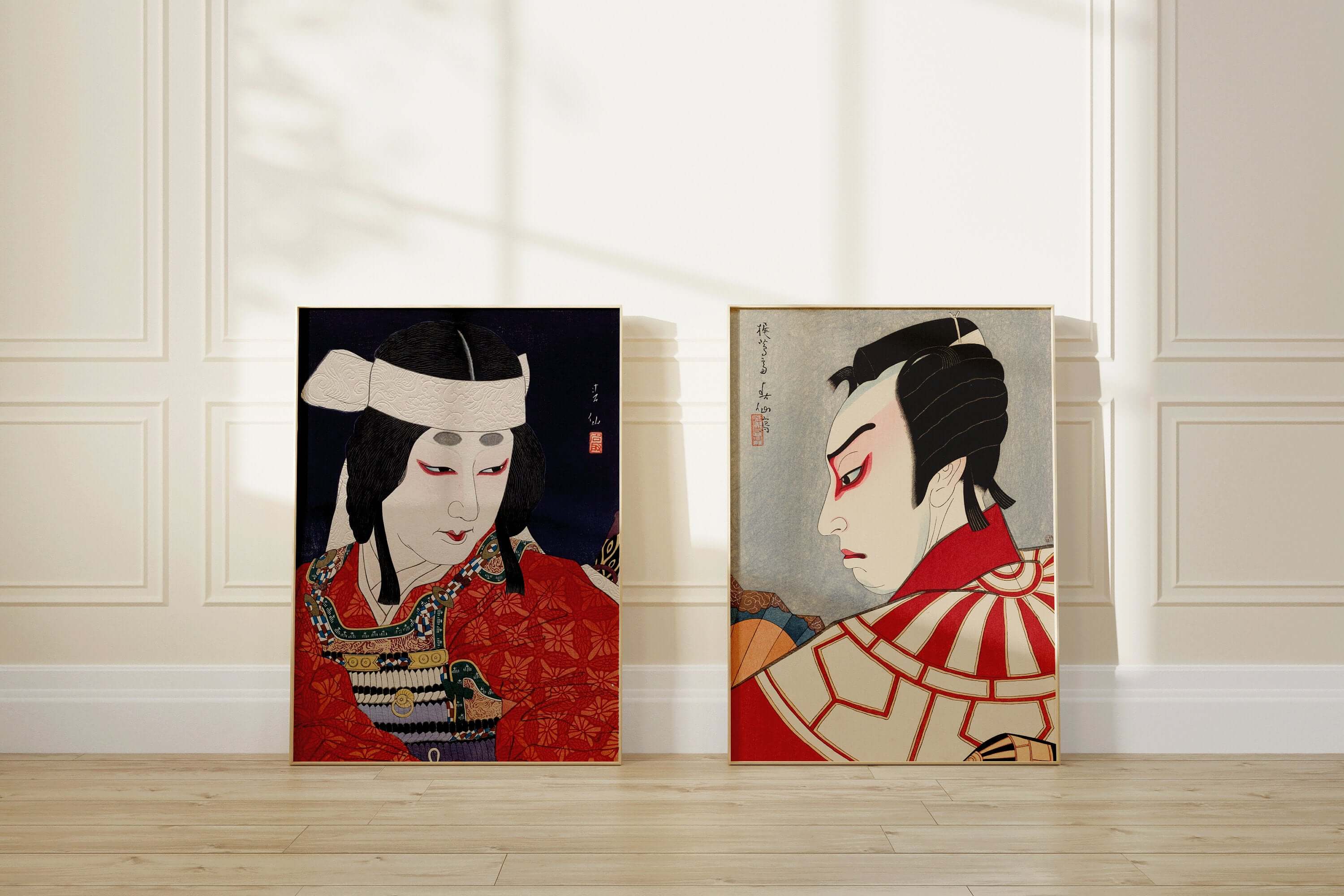 Set of 2 Natori Shunsen Japanese Prints | Kabuki Red Poster Shin Hanga Ukiyoe Posters (available framed or unframed) - 9ArtPrints