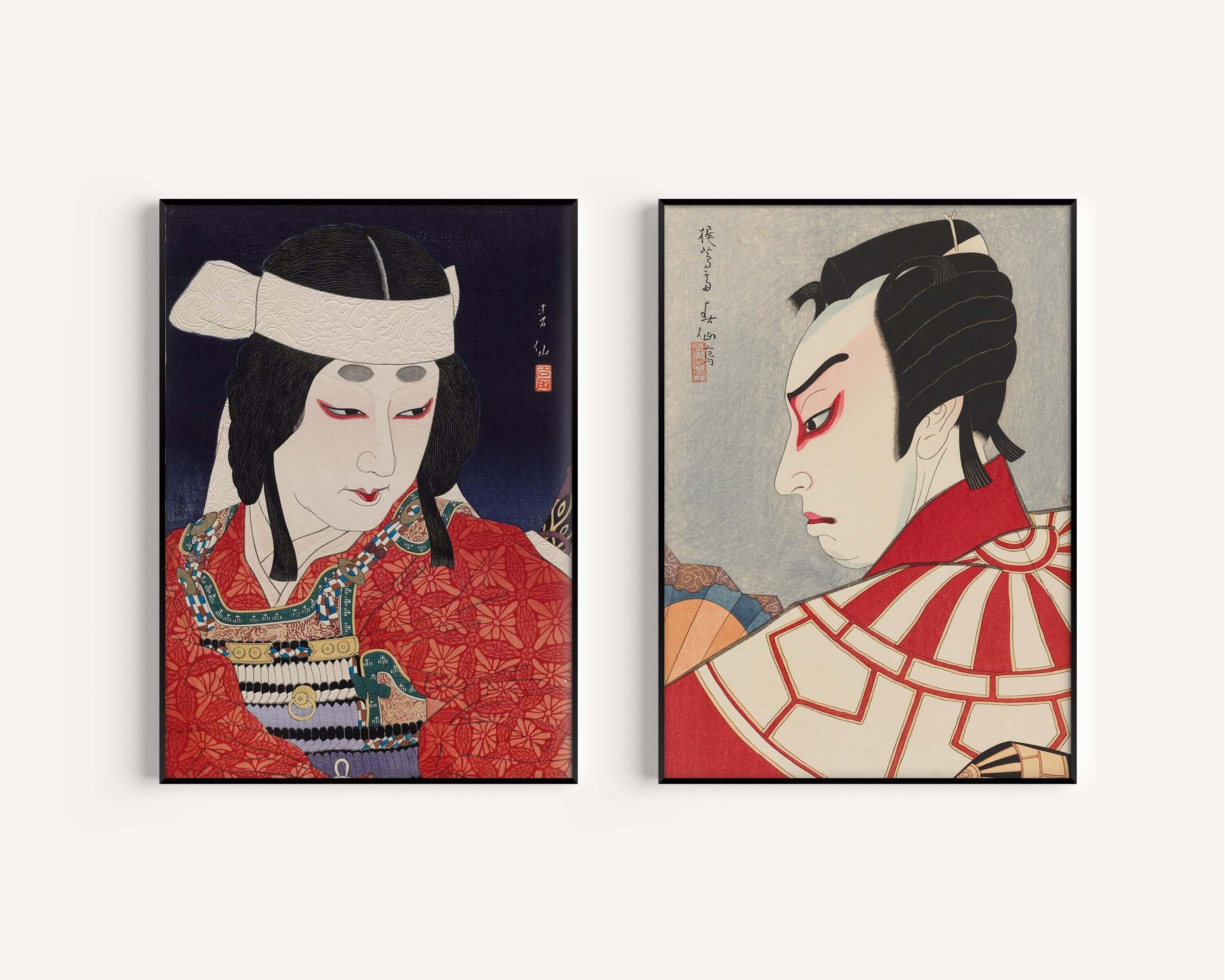 Set of 2 Natori Shunsen Japanese Prints | Kabuki Red Poster Shin Hanga Ukiyoe Posters (available framed or unframed) - 9ArtPrints