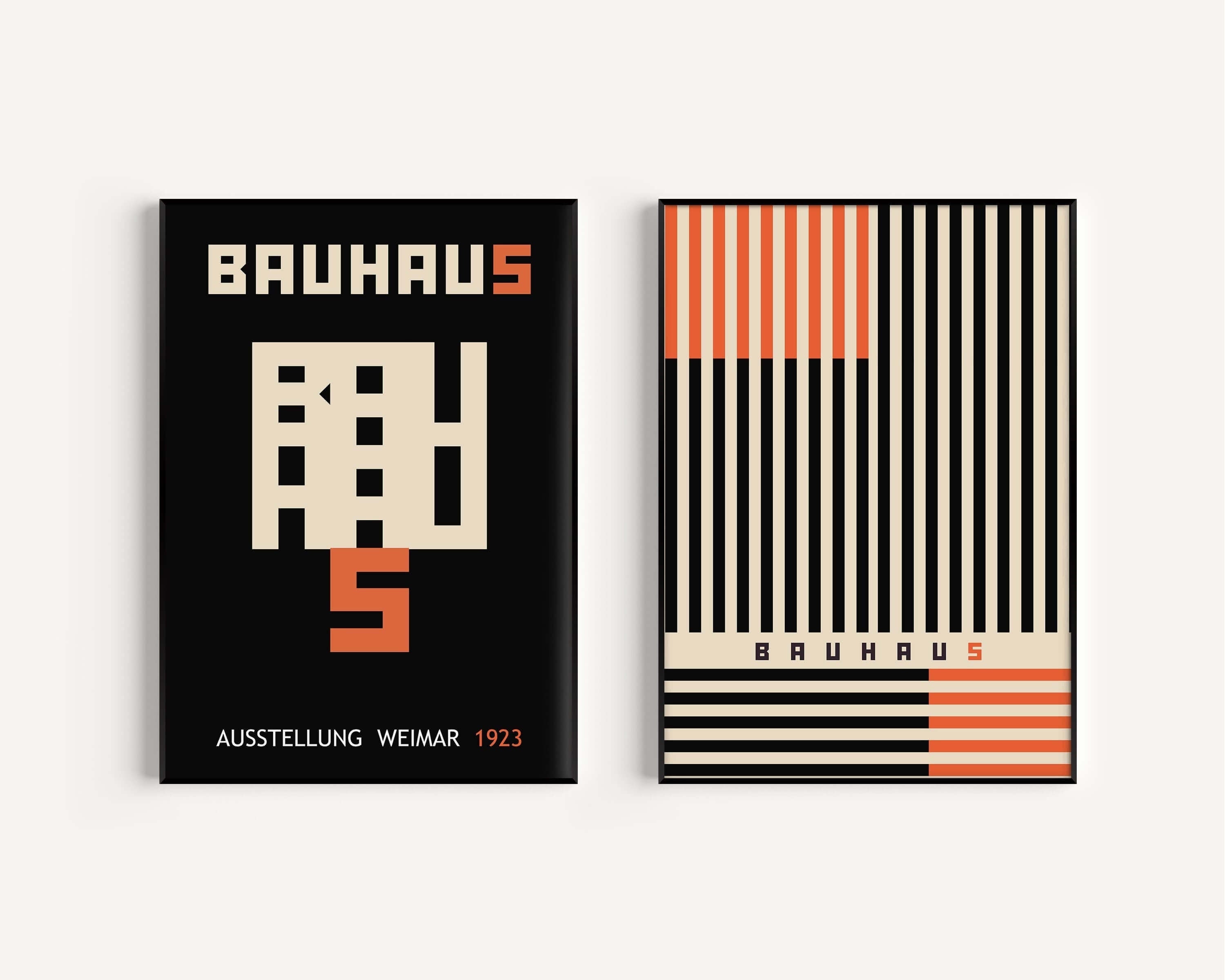 Set of 2 Neutral Black and Orange Bauhaus Mid - Century Modern Art Print Posters | Available framed or unframed - 9ArtPrints