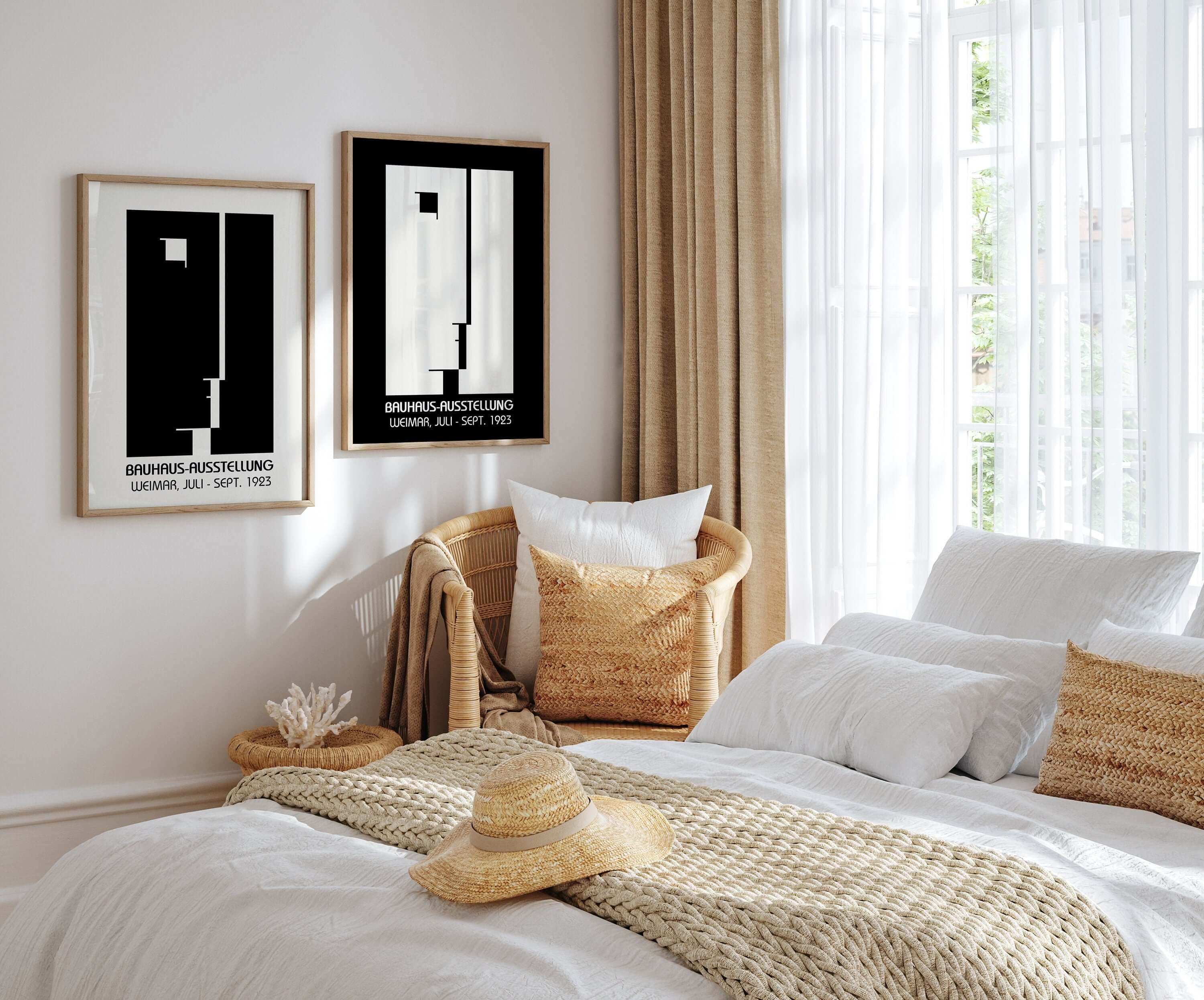 Set of 2 Neutral Black and White Bauhaus Mid - Century Modern Art Print Posters | Available framed or unframed - 9ArtPrints