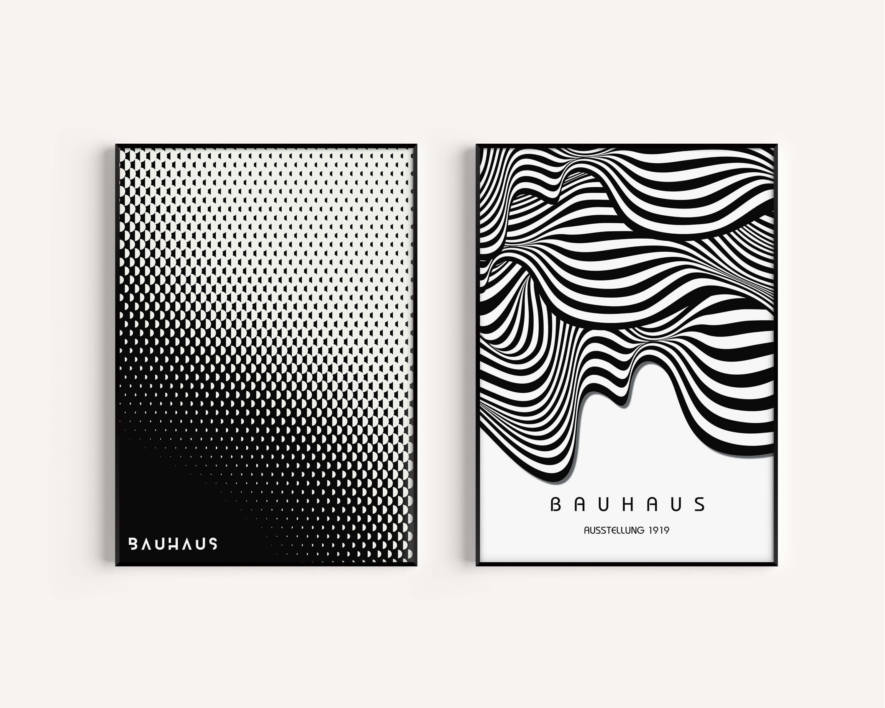 Set of 2 Neutral Black and White Bauhaus Mid - Century Modern Art Print Posters | Available framed or unframed - 9ArtPrints