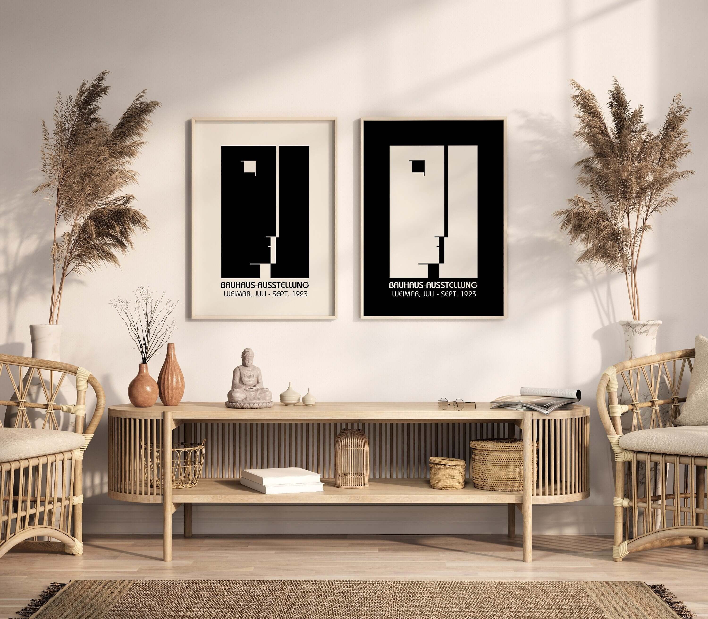 Set of 2 Neutral Black and White Bauhaus Mid - Century Modern Art Print Posters | Available framed or unframed - 9ArtPrints