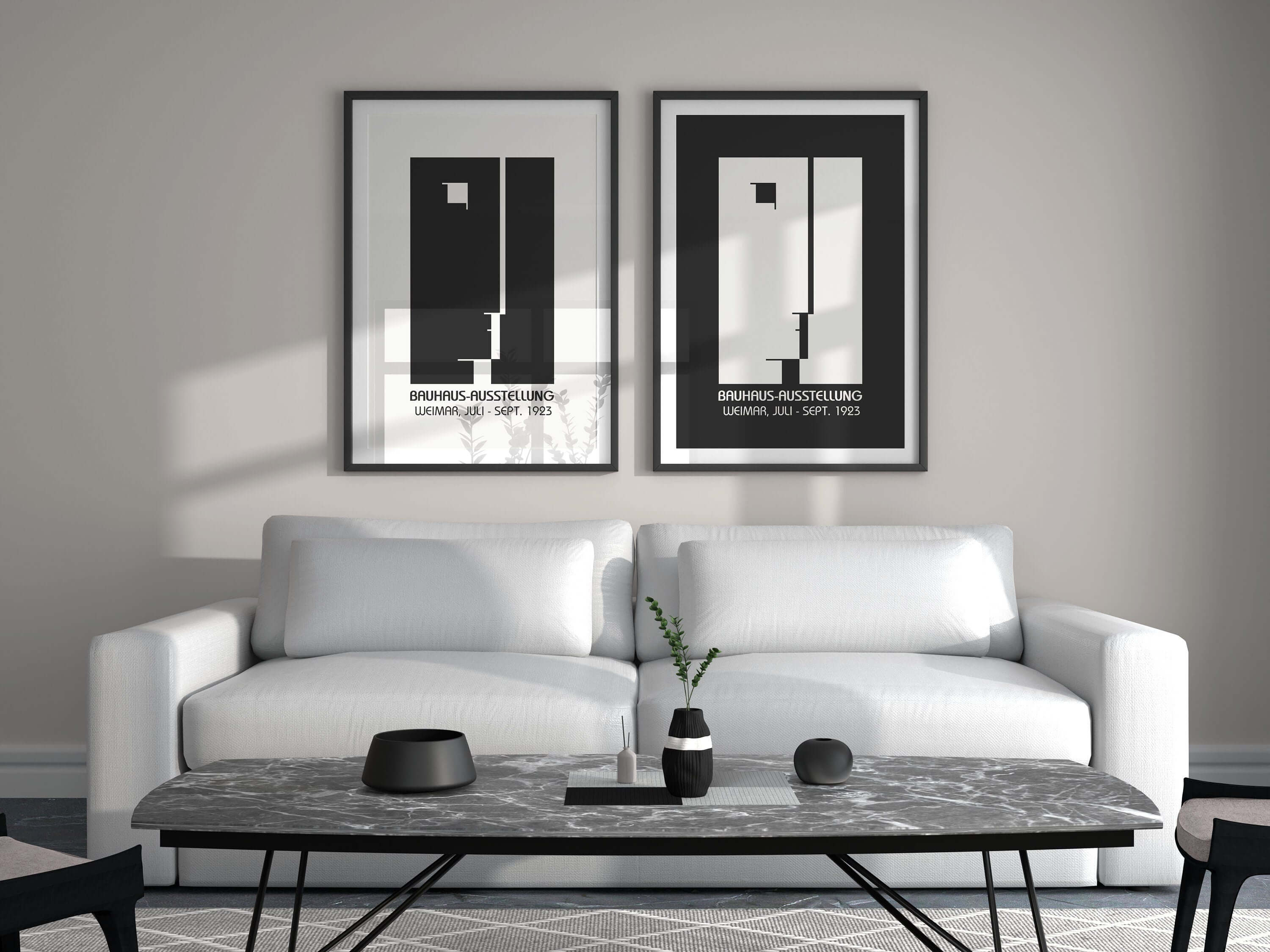 Set of 2 Neutral Black and White Bauhaus Mid - Century Modern Art Print Posters | Available framed or unframed - 9ArtPrints