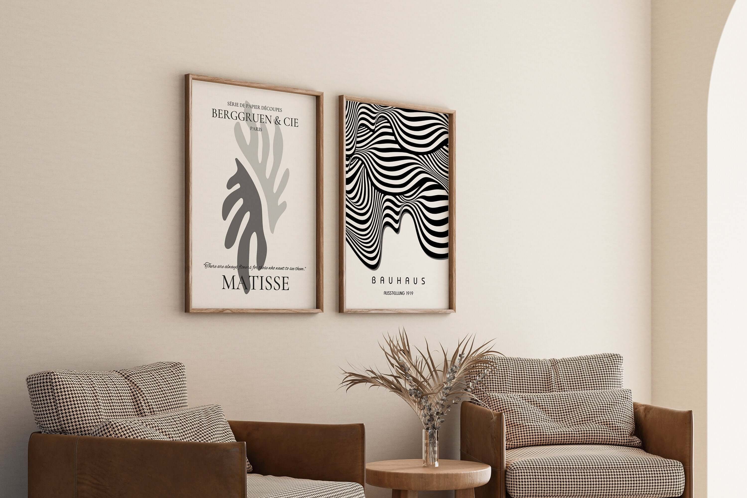 Set of 2 Neutral Black and White Henri Matisse Bauhaus Mid - Century Modern Art Print Posters | Available framed or unframed - 9ArtPrints