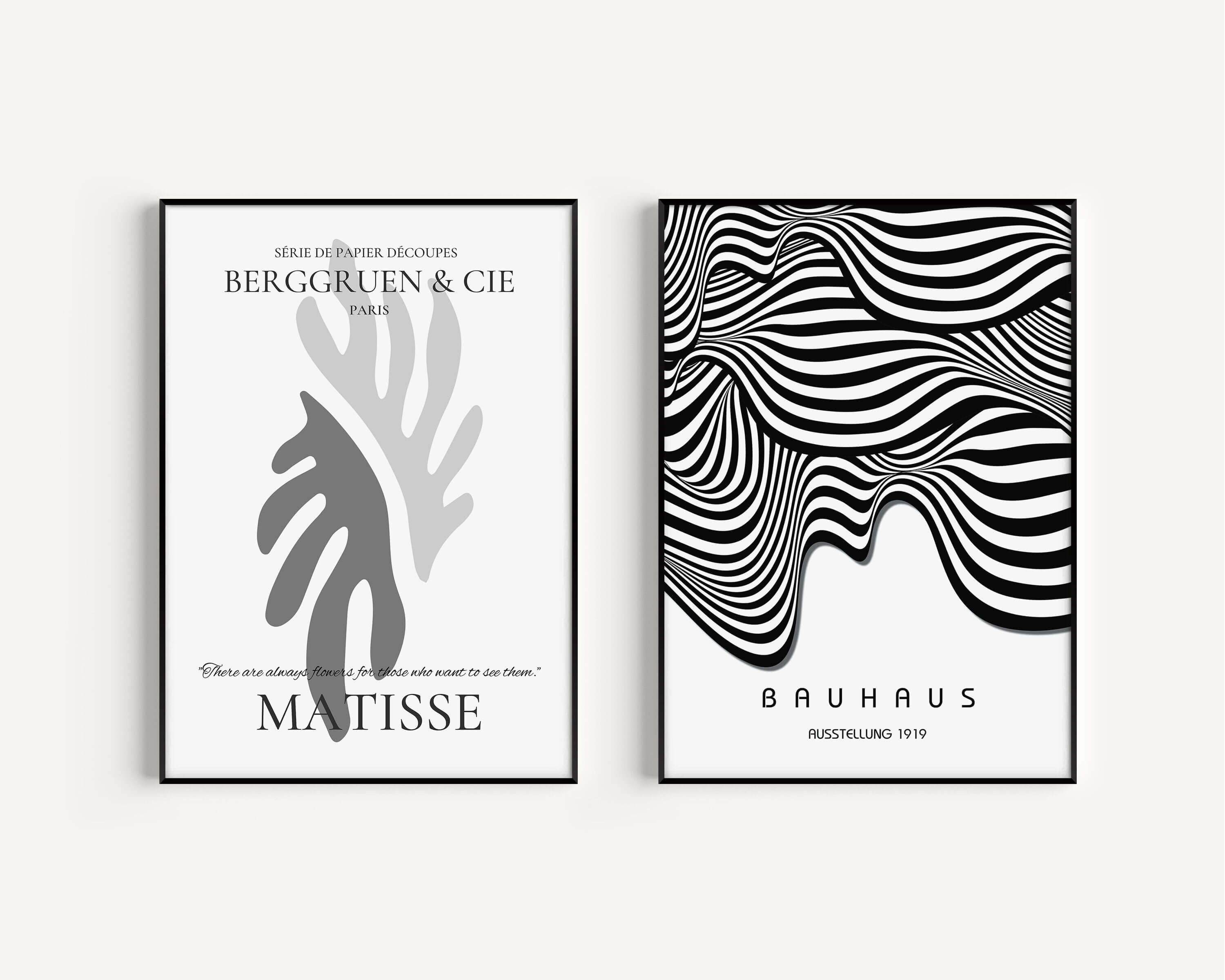 Set of 2 Neutral Black and White Henri Matisse Bauhaus Mid - Century Modern Art Print Posters | Available framed or unframed - 9ArtPrints