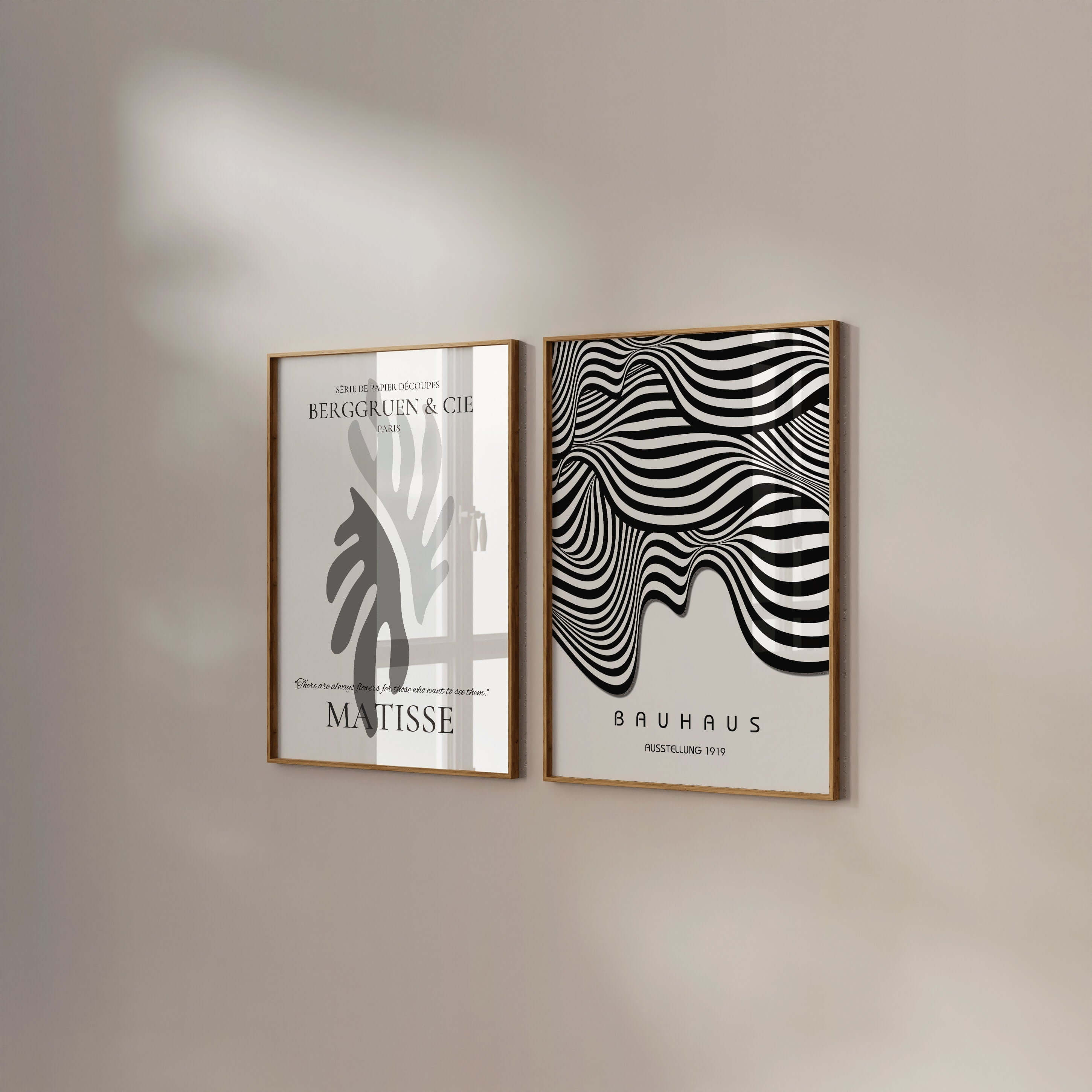 Set of 2 Neutral Black and White Henri Matisse Bauhaus Mid - Century Modern Art Print Posters | Available framed or unframed - 9ArtPrints