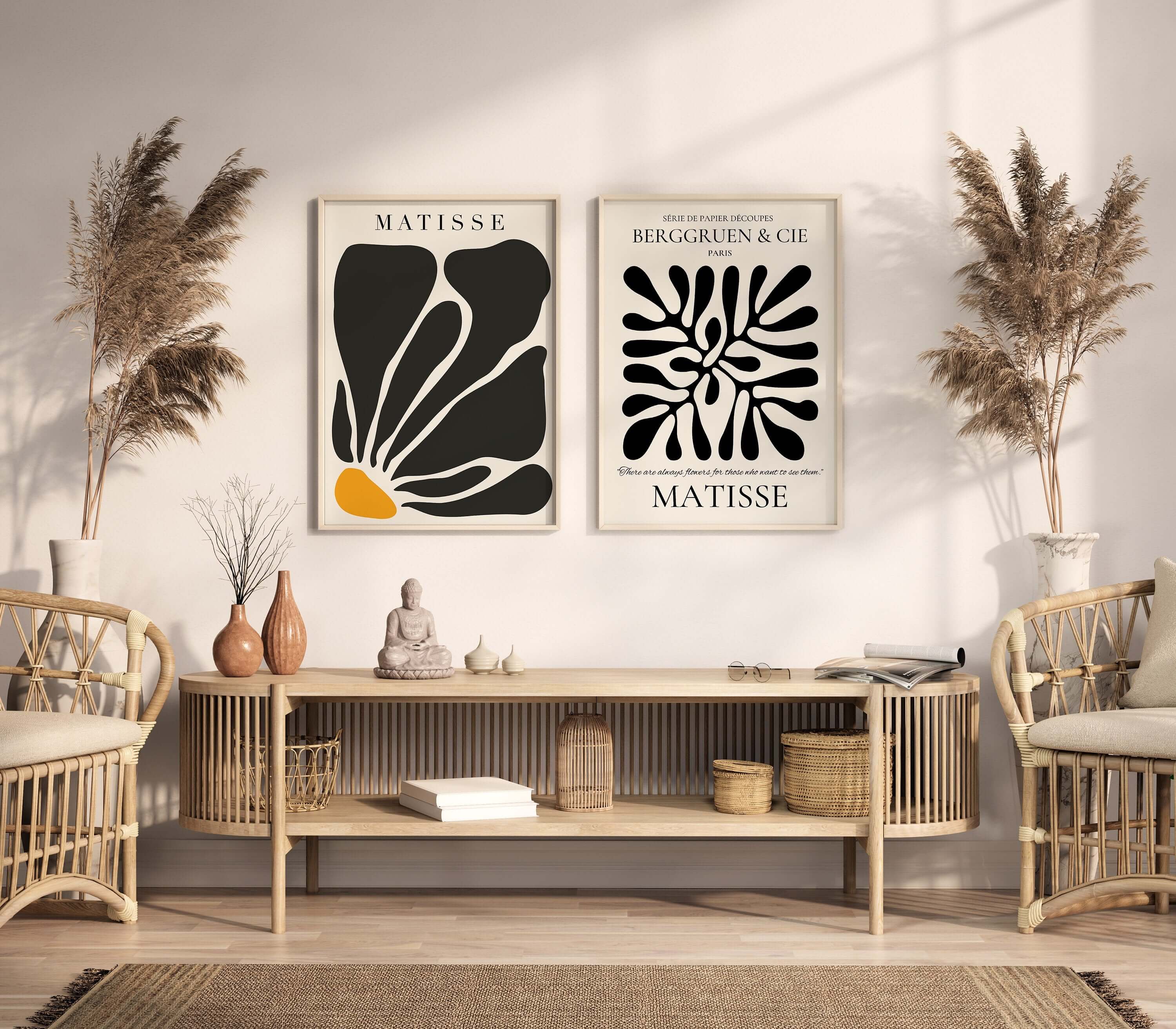 Set of 2 Neutral Black and White Henri Matisse Bauhaus Mid - Century Modern Art Print Posters | Available framed or unframed - 9ArtPrints