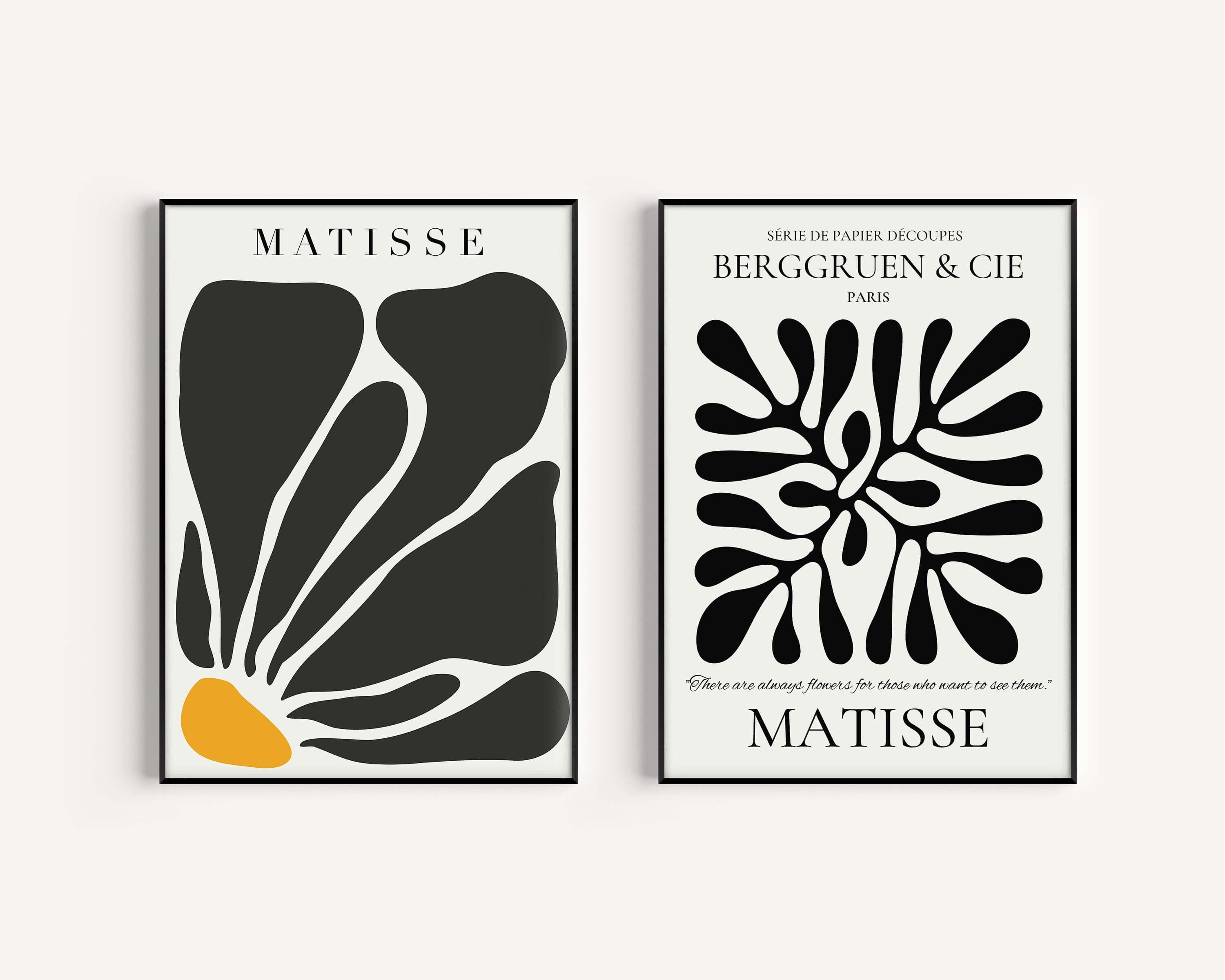 Set of 2 Neutral Black and White Henri Matisse Bauhaus Mid - Century Modern Art Print Posters | Available framed or unframed - 9ArtPrints