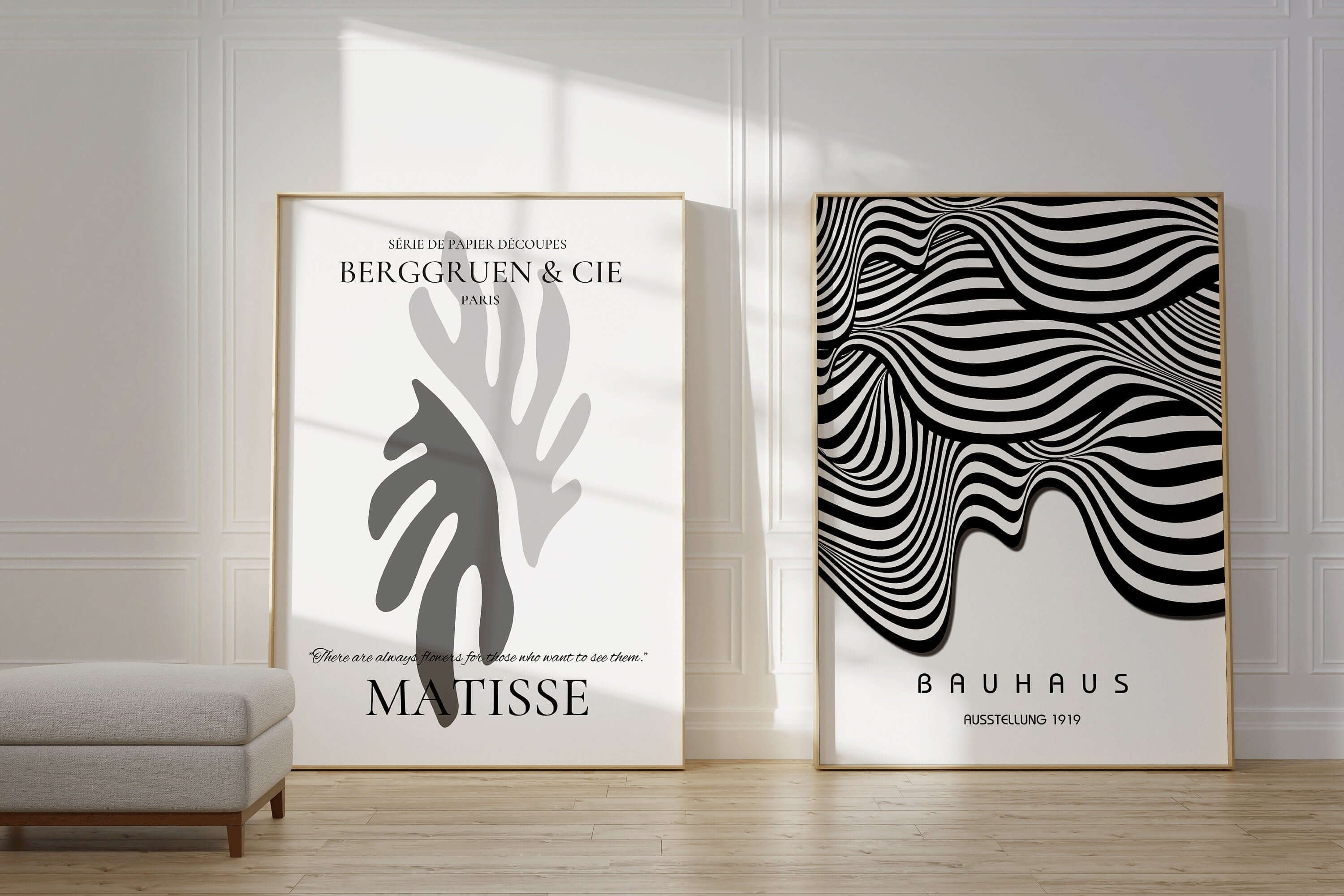 Set of 2 Neutral Black and White Henri Matisse Bauhaus Mid - Century Modern Art Print Posters | Available framed or unframed - 9ArtPrints