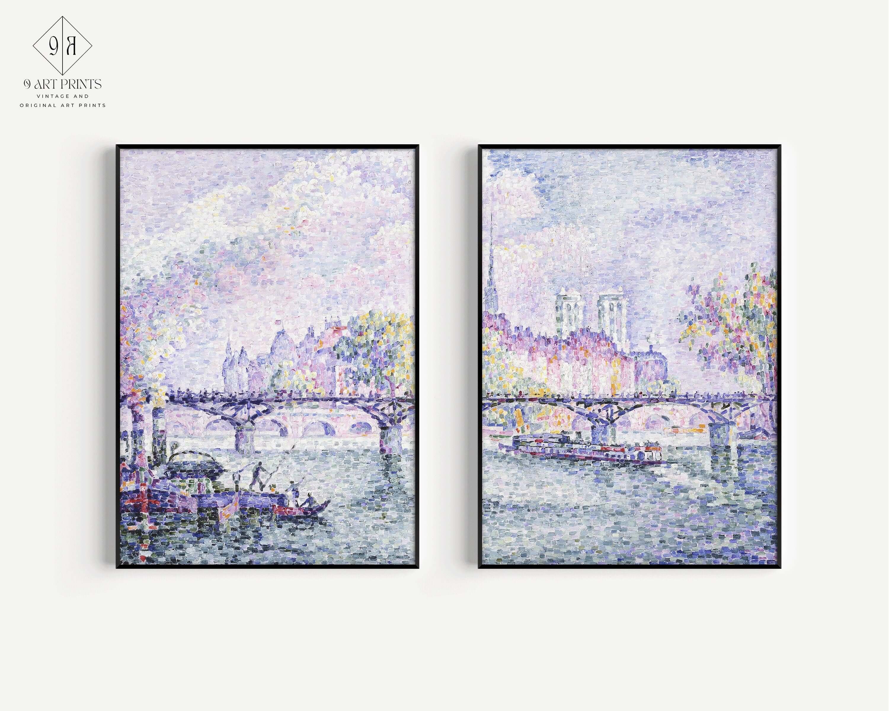 Set of 2 Paul Signac Prints - Le Pont des Arts | Lilac Impressionist Art (available framed or unframed) - 9ArtPrints