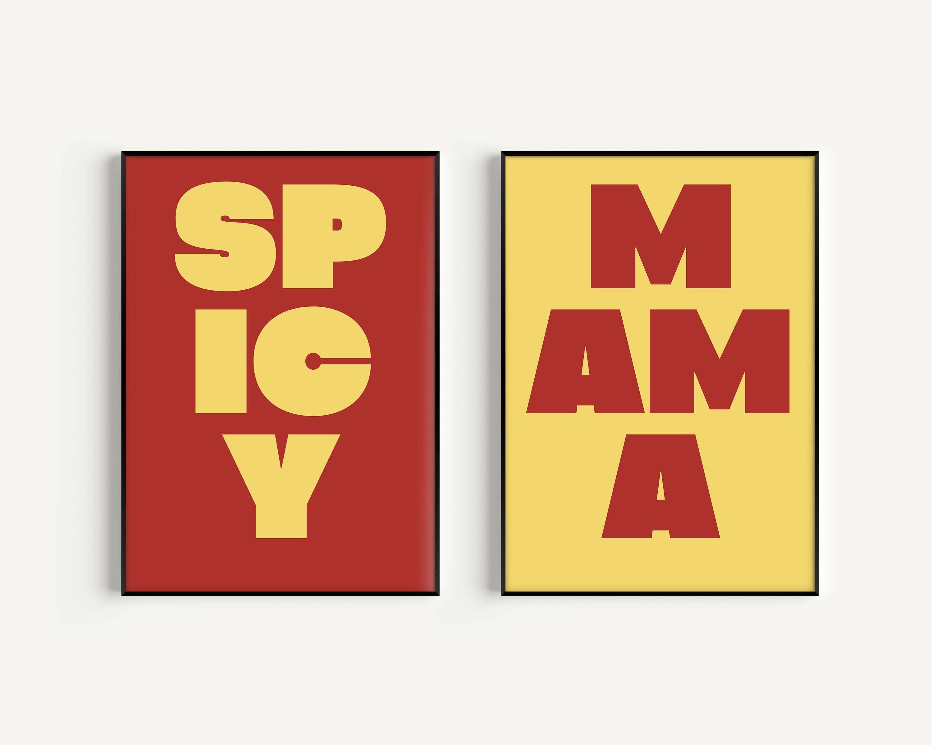 Set of 2 Typography Posters in Red and Yellow - SPICY MAMA | Available framed or unframed - 9ArtPrints