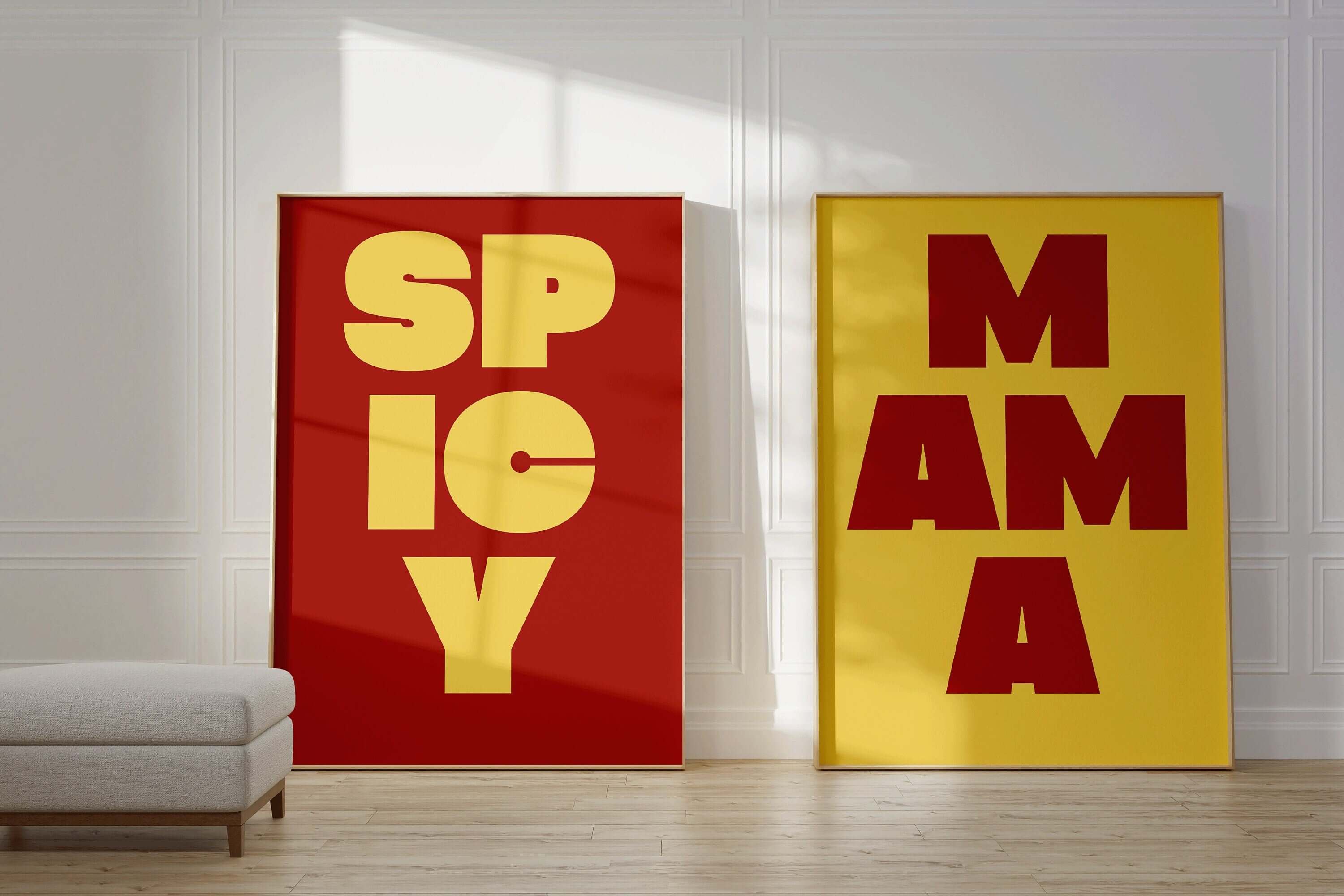 Set of 2 Typography Posters in Red and Yellow - SPICY MAMA | Available framed or unframed - 9ArtPrints