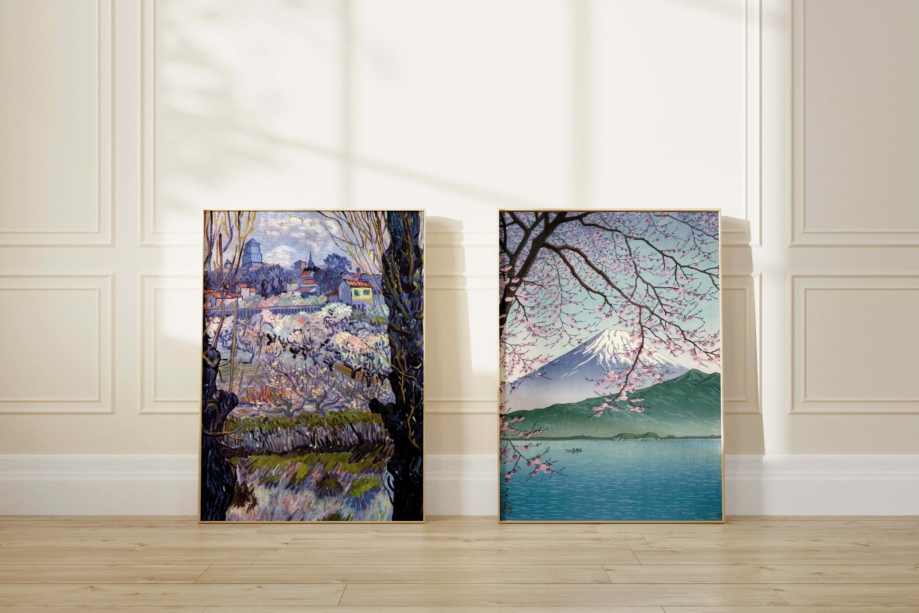 Set of 2 Vincent Van Gogh and Takahashi Prints in Lilac | Japanese Cherry Blossoms and Impressionist Art (available framed or unframed) - 9ArtPrints