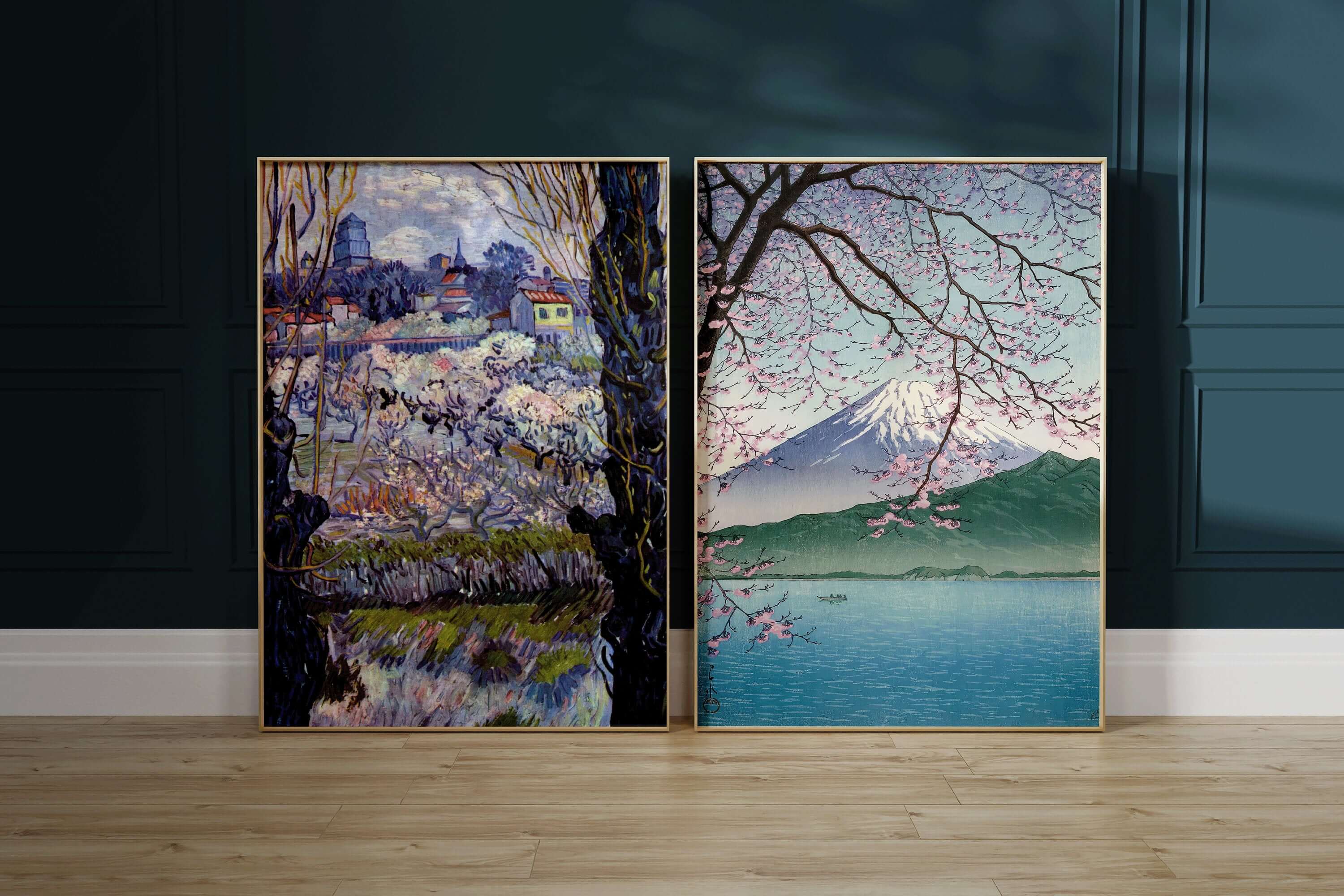 Set of 2 Vincent Van Gogh and Takahashi Prints in Lilac | Japanese Cherry Blossoms and Impressionist Art (available framed or unframed) - 9ArtPrints