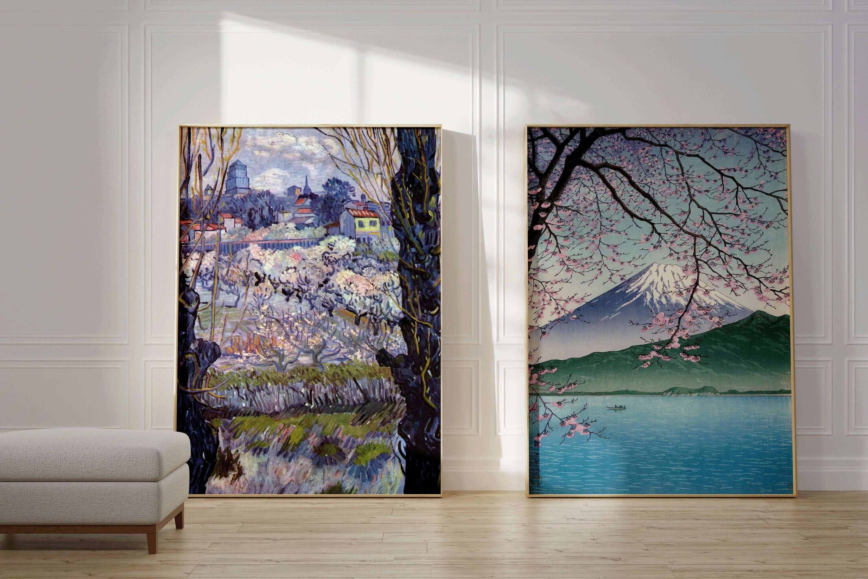 Set of 2 Vincent Van Gogh and Takahashi Prints in Lilac | Japanese Cherry Blossoms and Impressionist Art (available framed or unframed) - 9ArtPrints