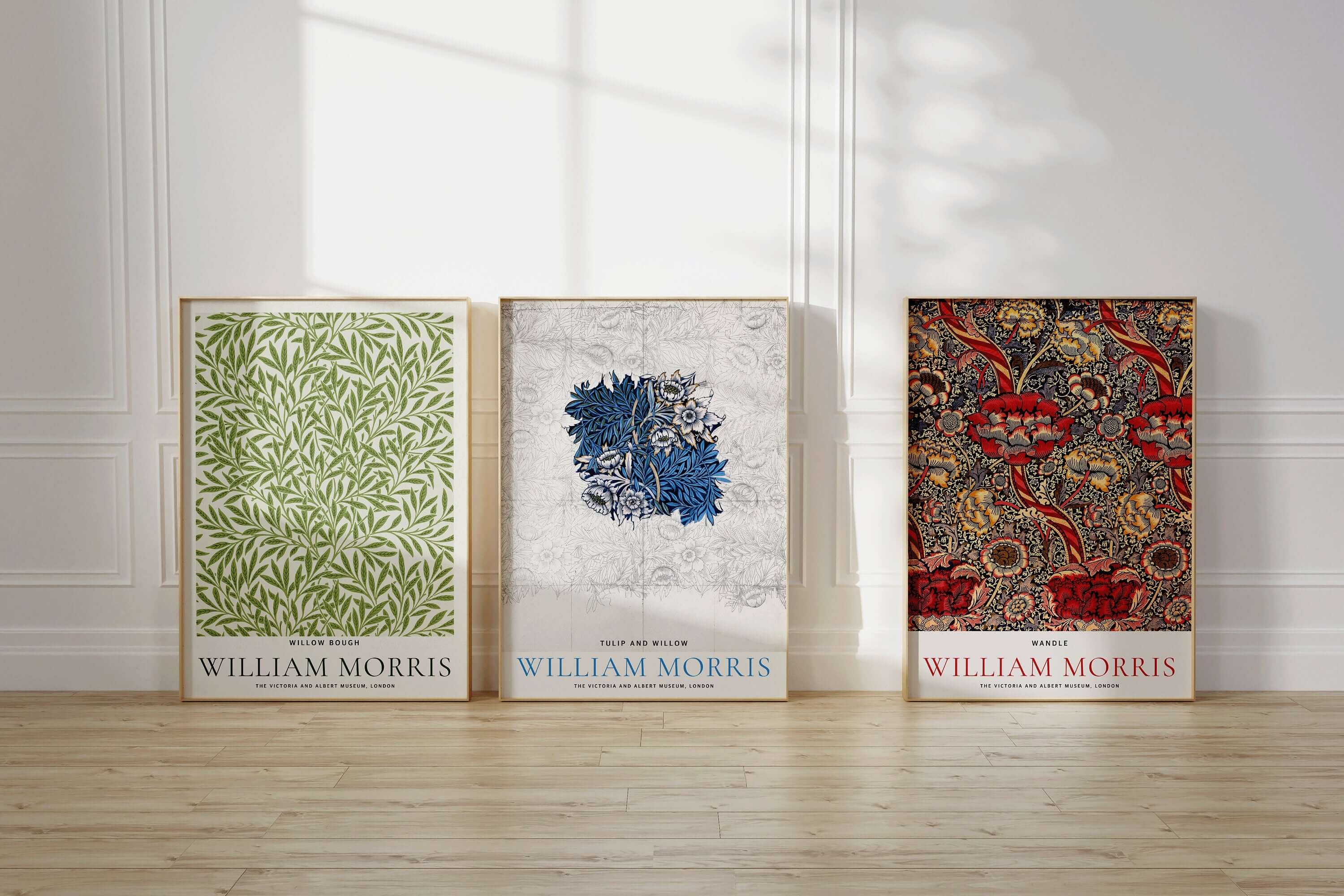 Set of 3 William Morris Prints GREEN BLUE RED Museum Exhibition Art Nouveau Flower Pattern Flower Ready to hang Framed Home Office Decor - 9ArtPrints