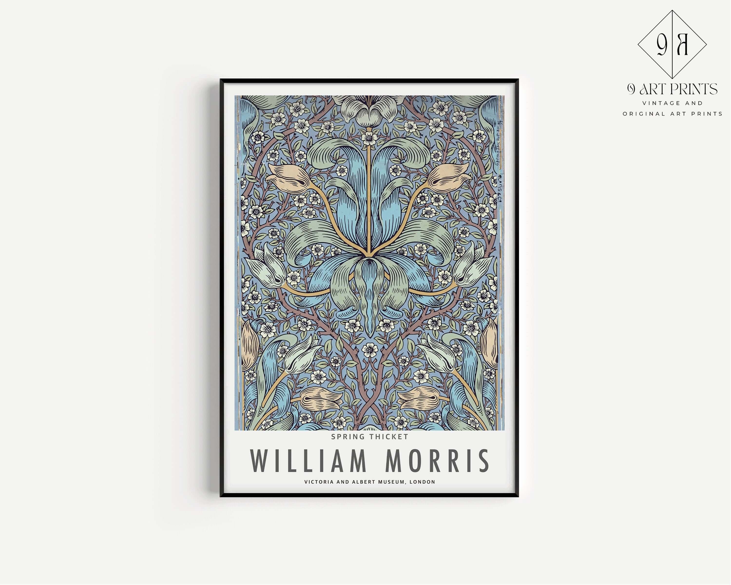 Set of 3 William Morris Prints Orange Blue Peach Museum Exhibition Art Nouveau Flower Pattern Flower Ready to hang Framed Home Office Decor - 9ArtPrints