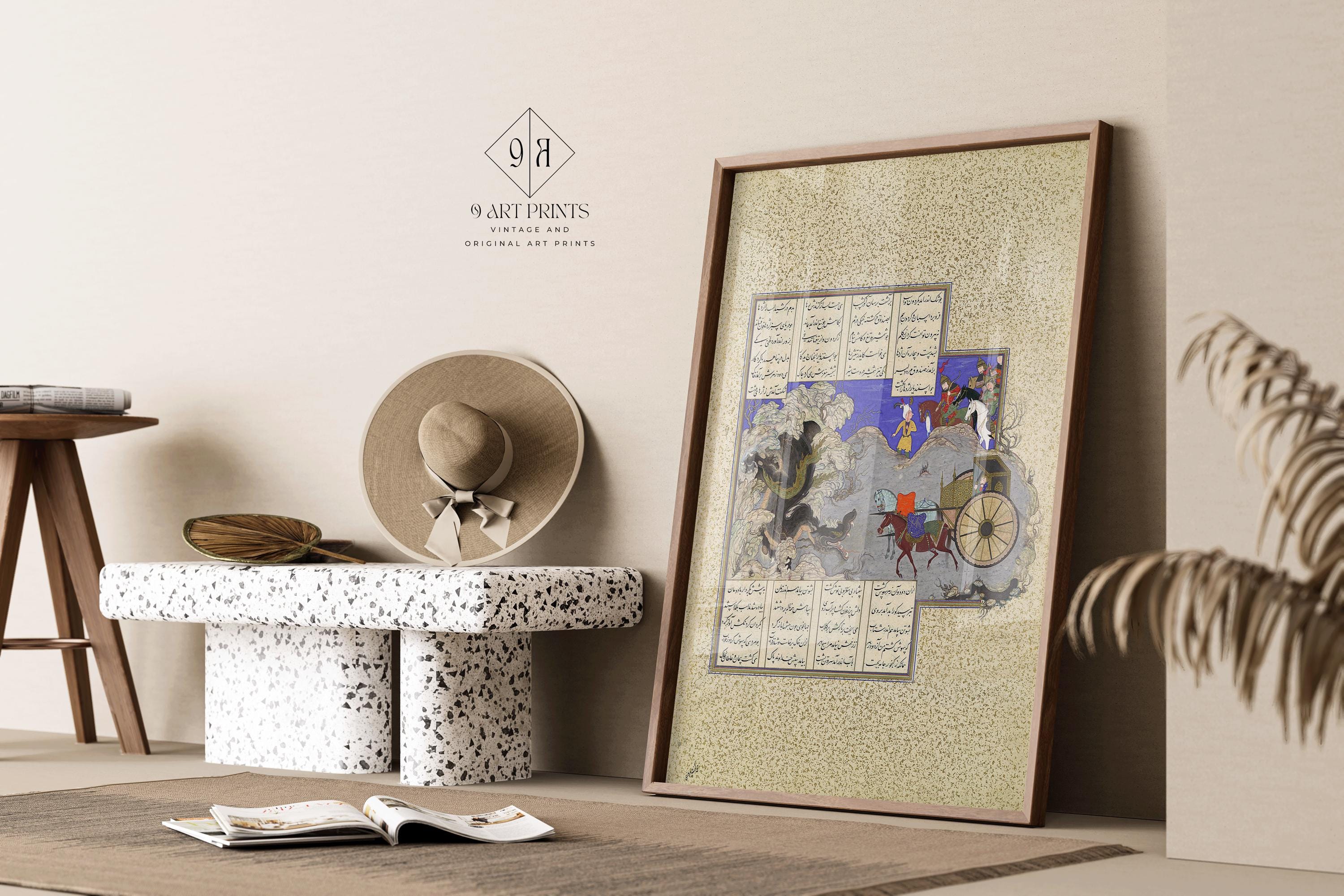 Shahnama Giclée Art Print: Isfandiyar Slaying Dragon, Persian Miniature - 9ArtPrints