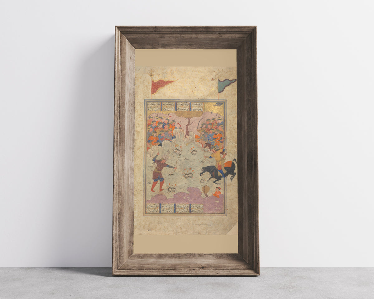 Shahnama: Rustam Fighting Ashkabus | Persian Miniature Art Print