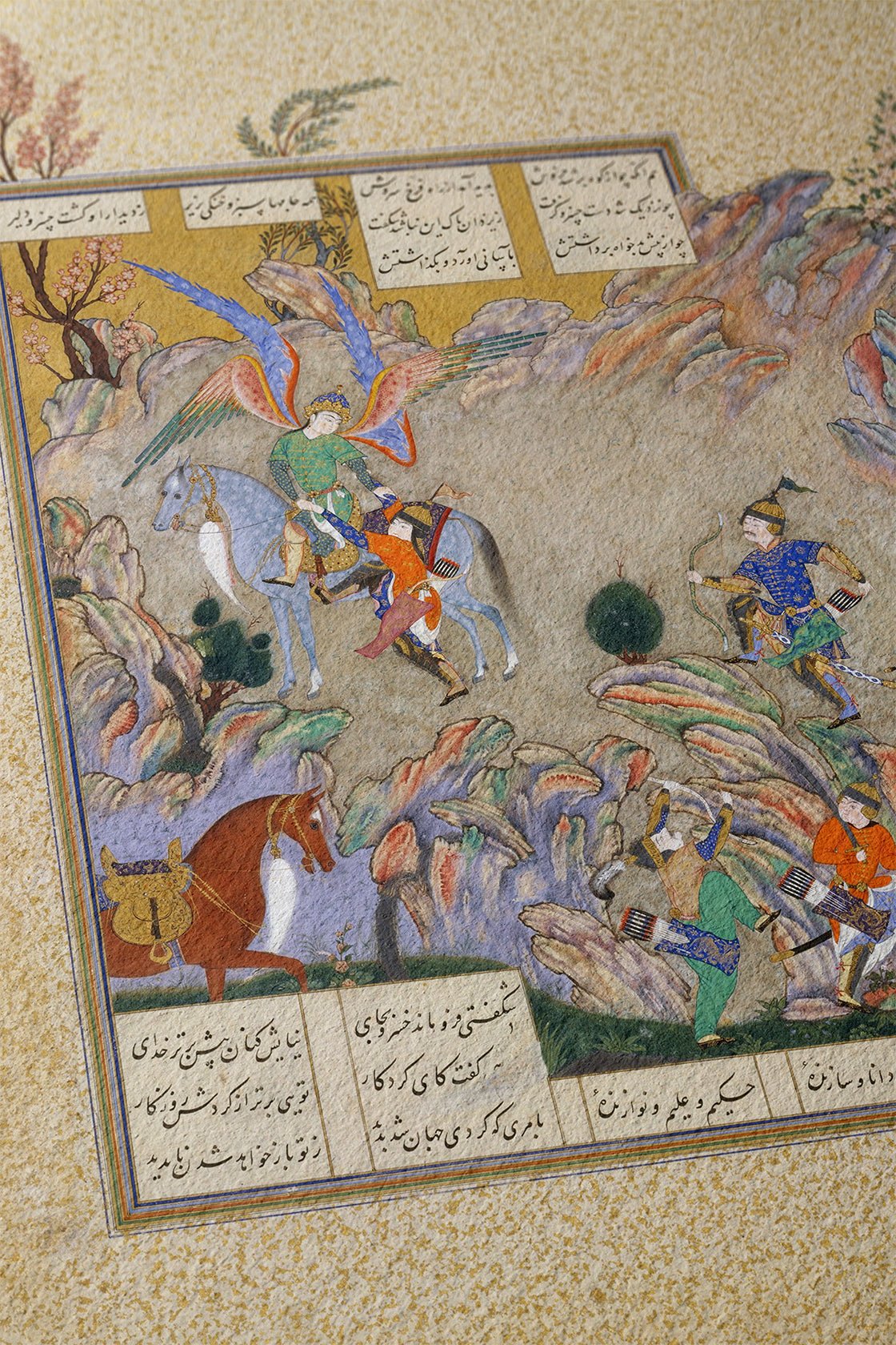 Shahnameh Giclee Art Print: Angel Surush Rescues Khusrau Parviz, Persian Miniature (Framed & Unframed Available) - 9ArtPrints