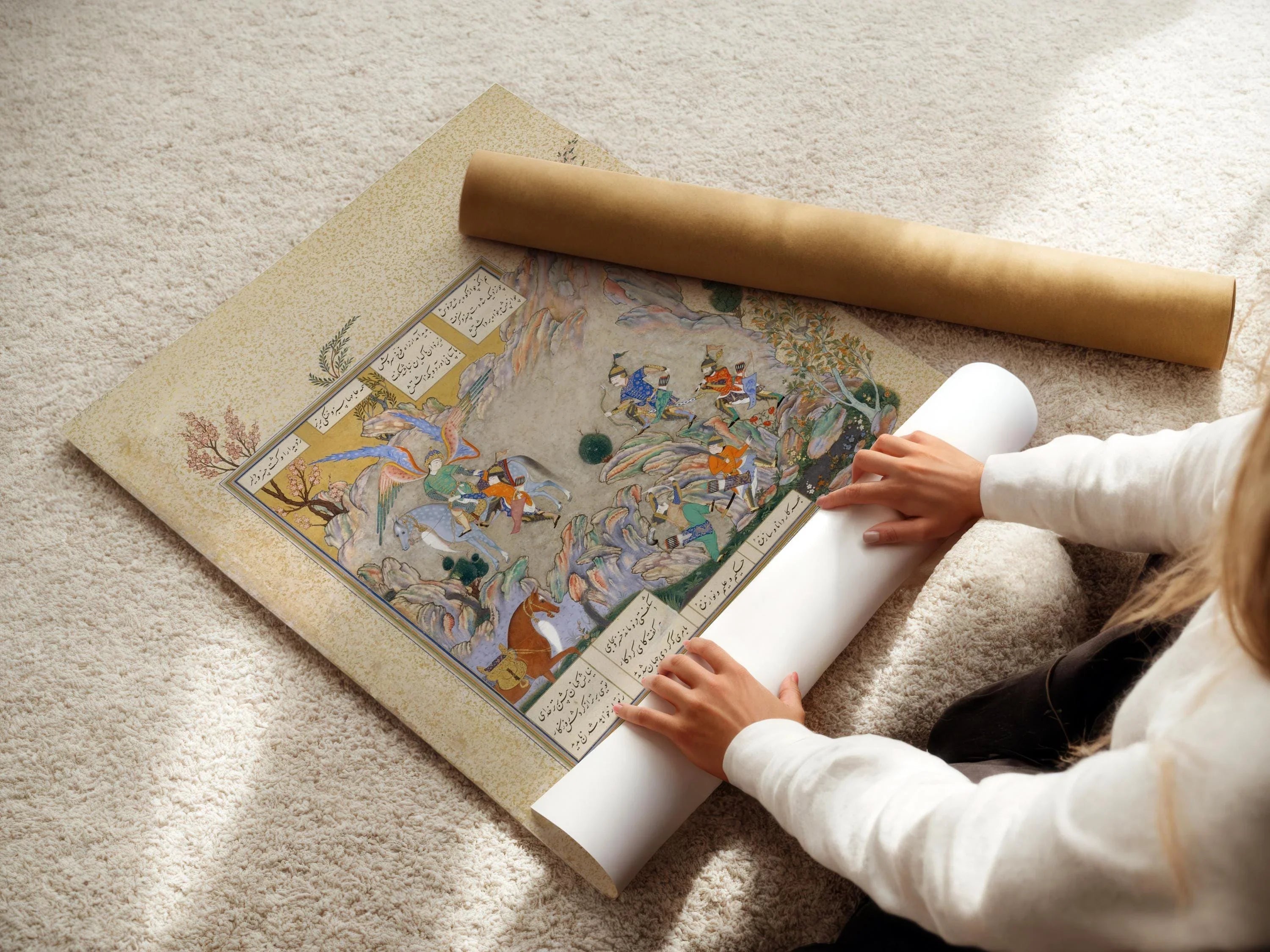 Shahnameh Giclee Art Print: Angel Surush Rescues Khusrau Parviz, Persian Miniature (Framed & Unframed Available) - 9ArtPrints