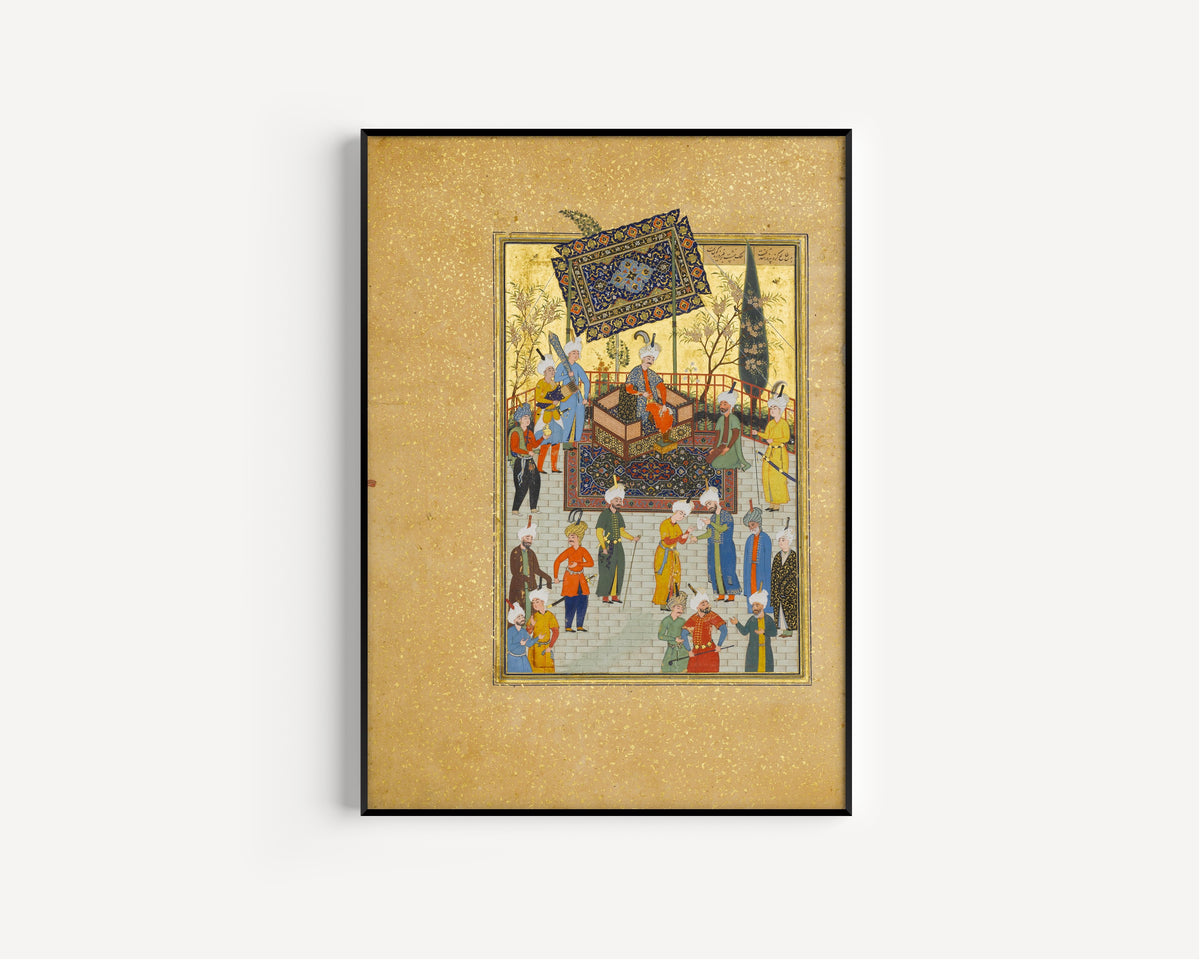 Shaikh Zada — Khamsa of Nizami: Khusrau Seated on his Throne | Persian Miniature Art Print