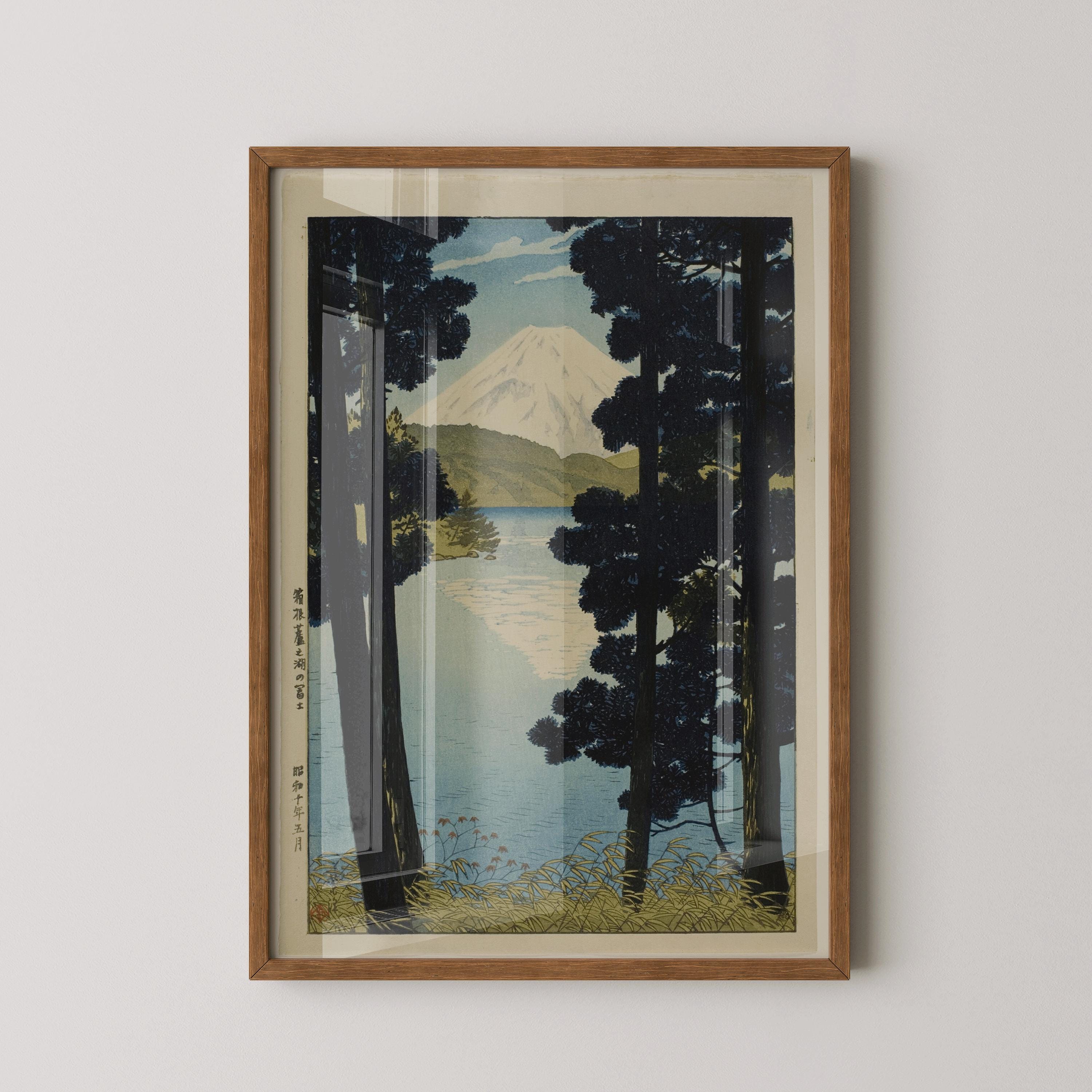 Shiro Kasamatsu - Mount Fuji from Lake Ashinako at Hakone | Vintage Japanese Woodblock Art (available framed or unframed) - 9ArtPrints