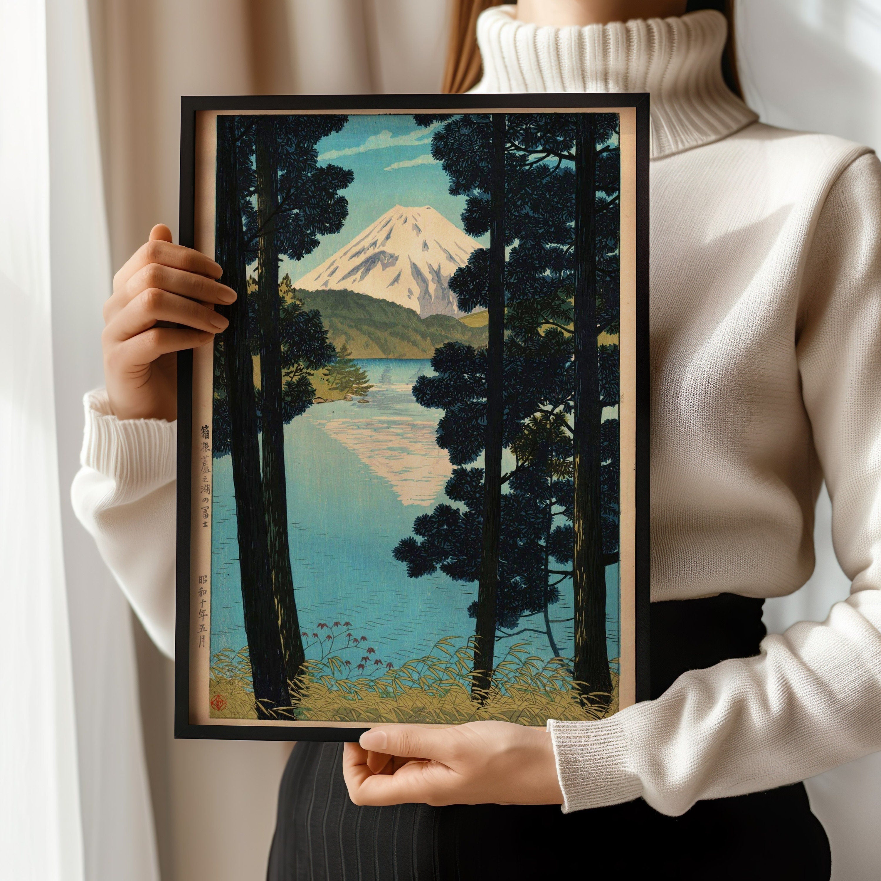 Shiro Kasamatsu Mount Fuji Japanese Woodblock Print: Hakone Lake Ashi, Vintage Art - 9ArtPrints