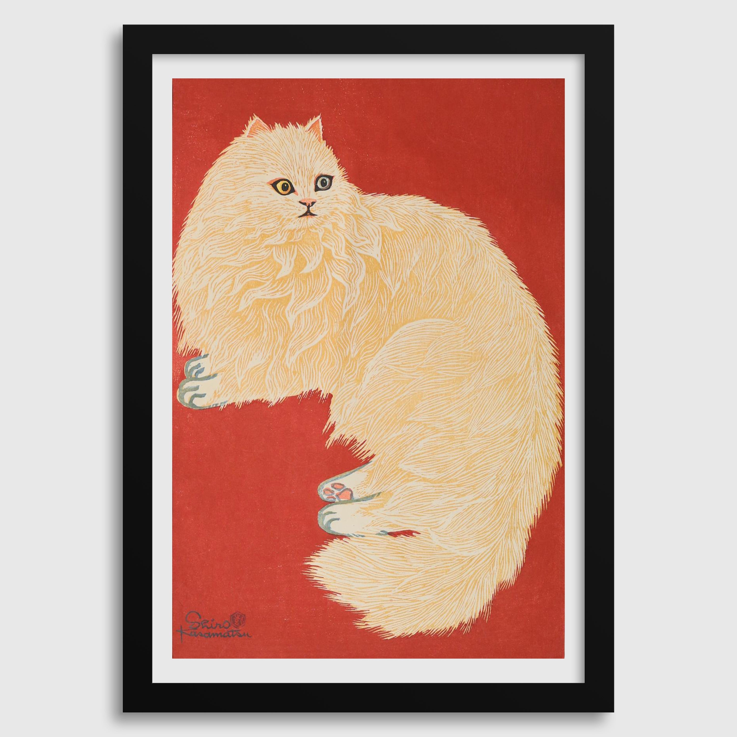 Shiro Kasamatsu - The White Cat: Vintage Japanese Woodblock Art Giclée Print - 9ArtPrints