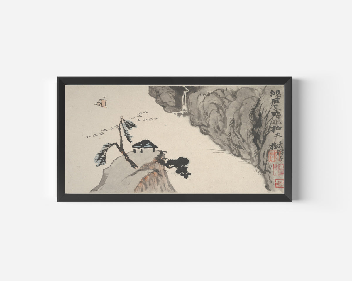 Shitao — Landscapes of the Four Seasons (Wild Geese and a Hilltop Pavilion) | Chinese Ink Painting Art Print