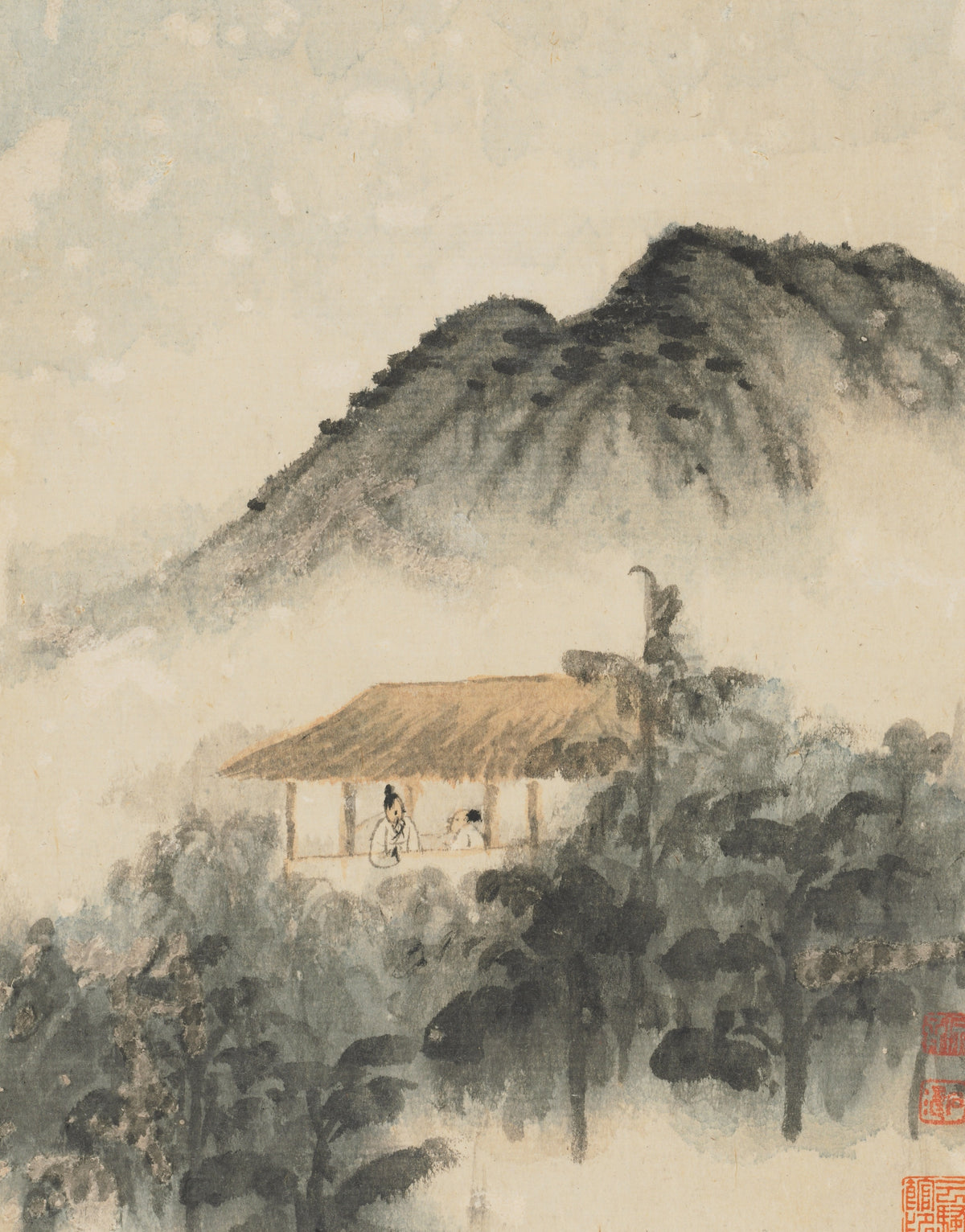 Shitao — Reminiscences of Qinhuai River (Two Figures in a Thatched Pavilion) | Chinese Ink Painting Art Print