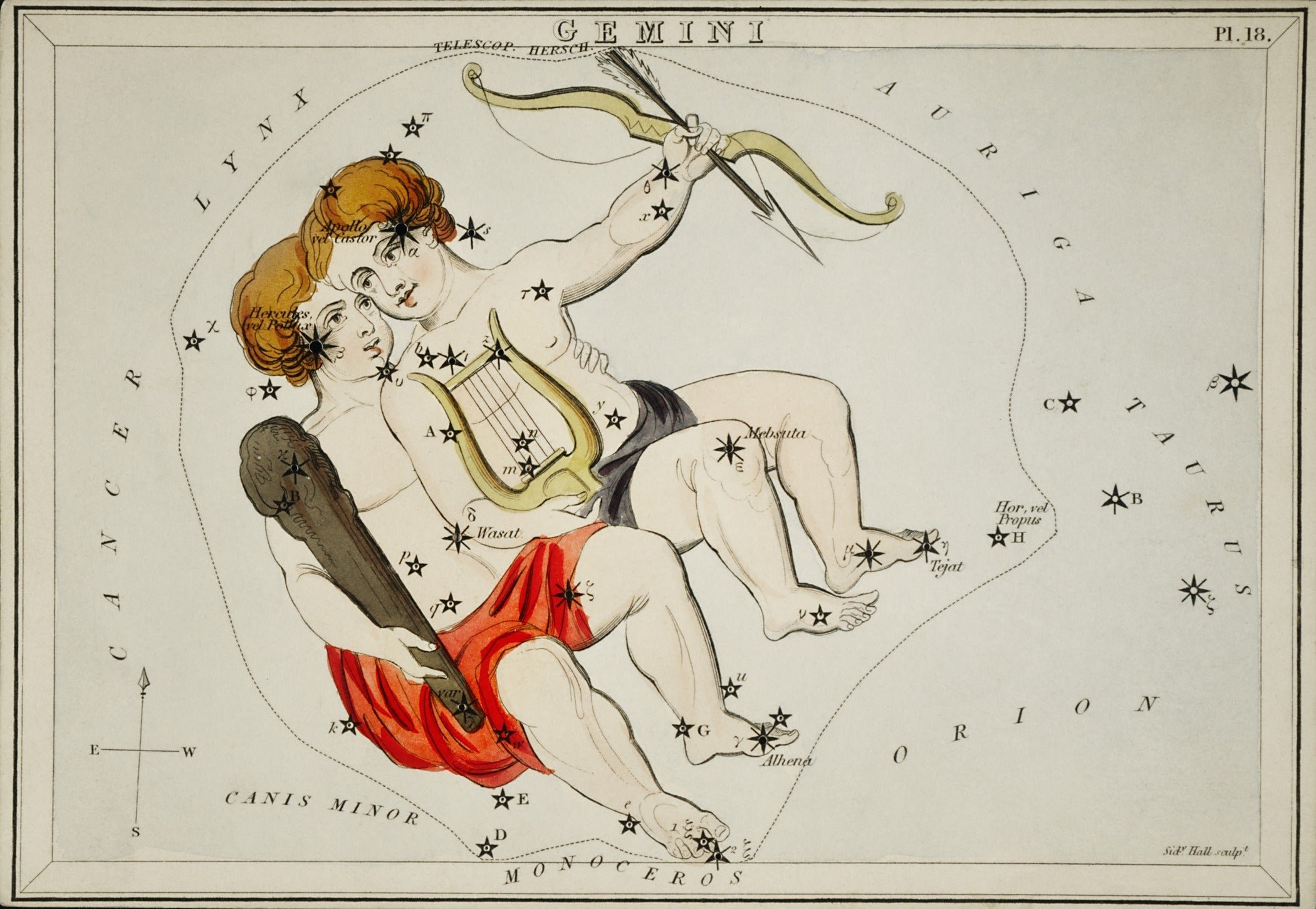 Sidney Hall — Aquarius | Vintage Celestial Star Chart Print - 9ArtPrints