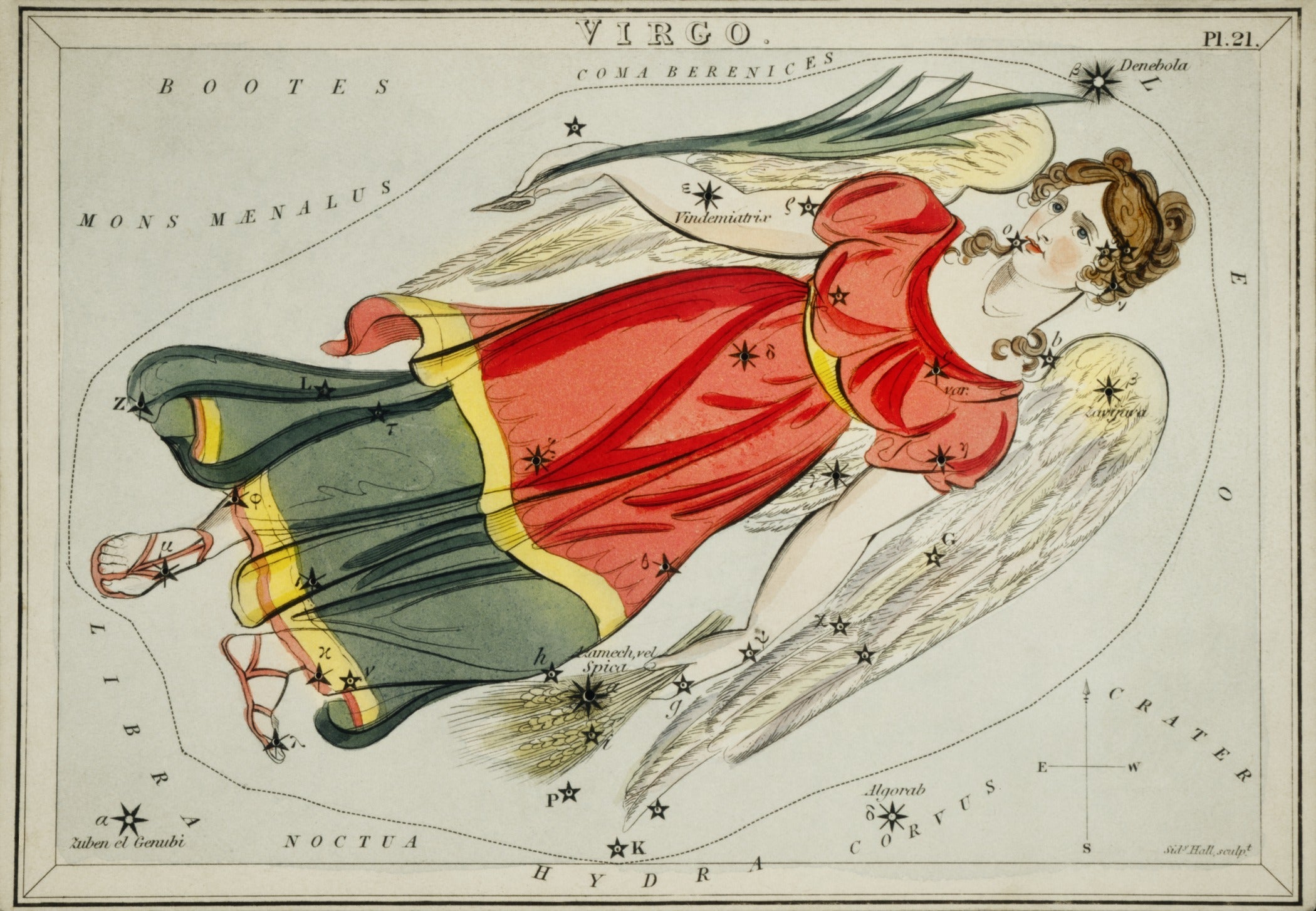Sidney Hall — Virgo | Vintage Celestial Star Chart Print - 9ArtPrints