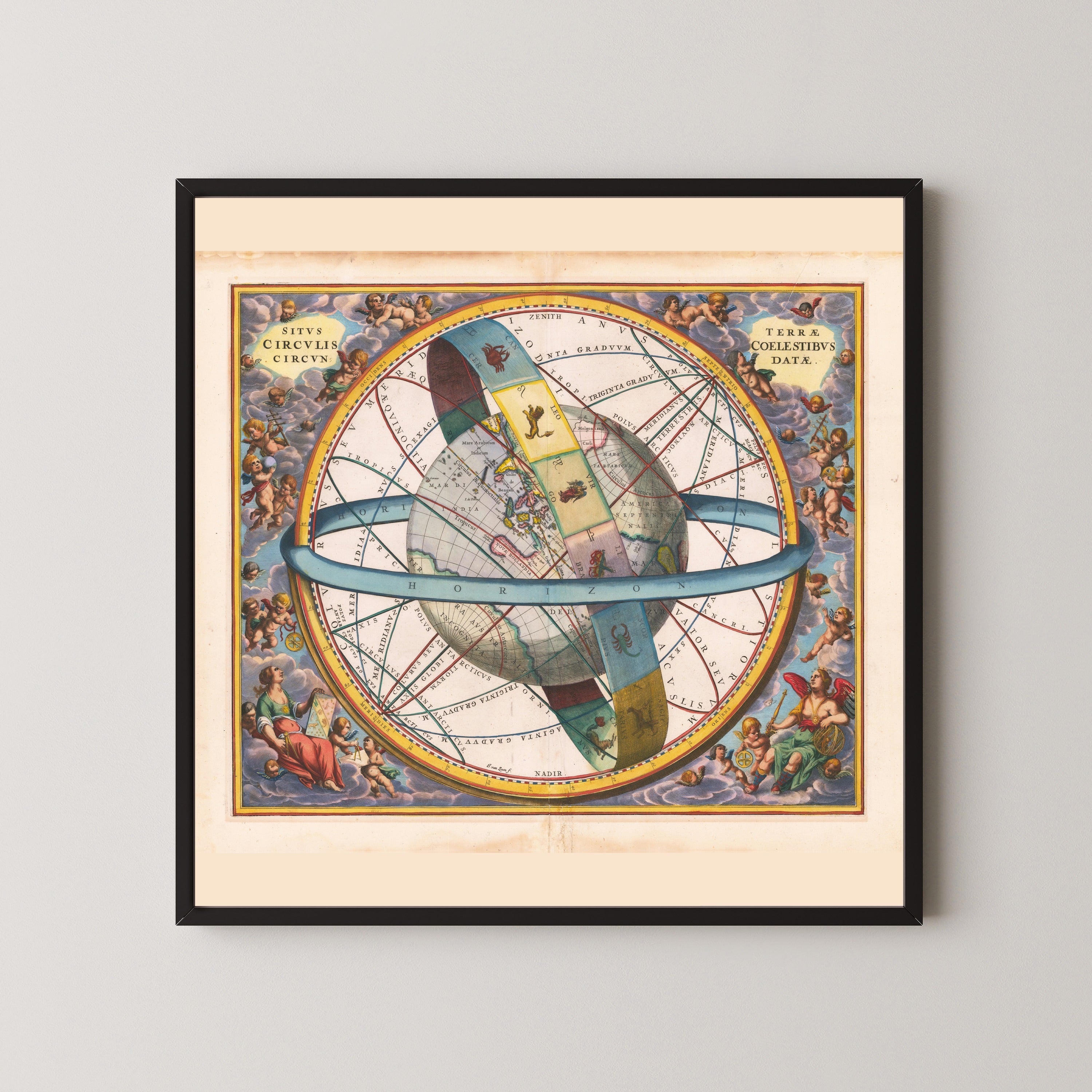 Andreas Cellarius — The Earth Encircled by the Celestial Circles (Plate 7) | Celestial Map Print